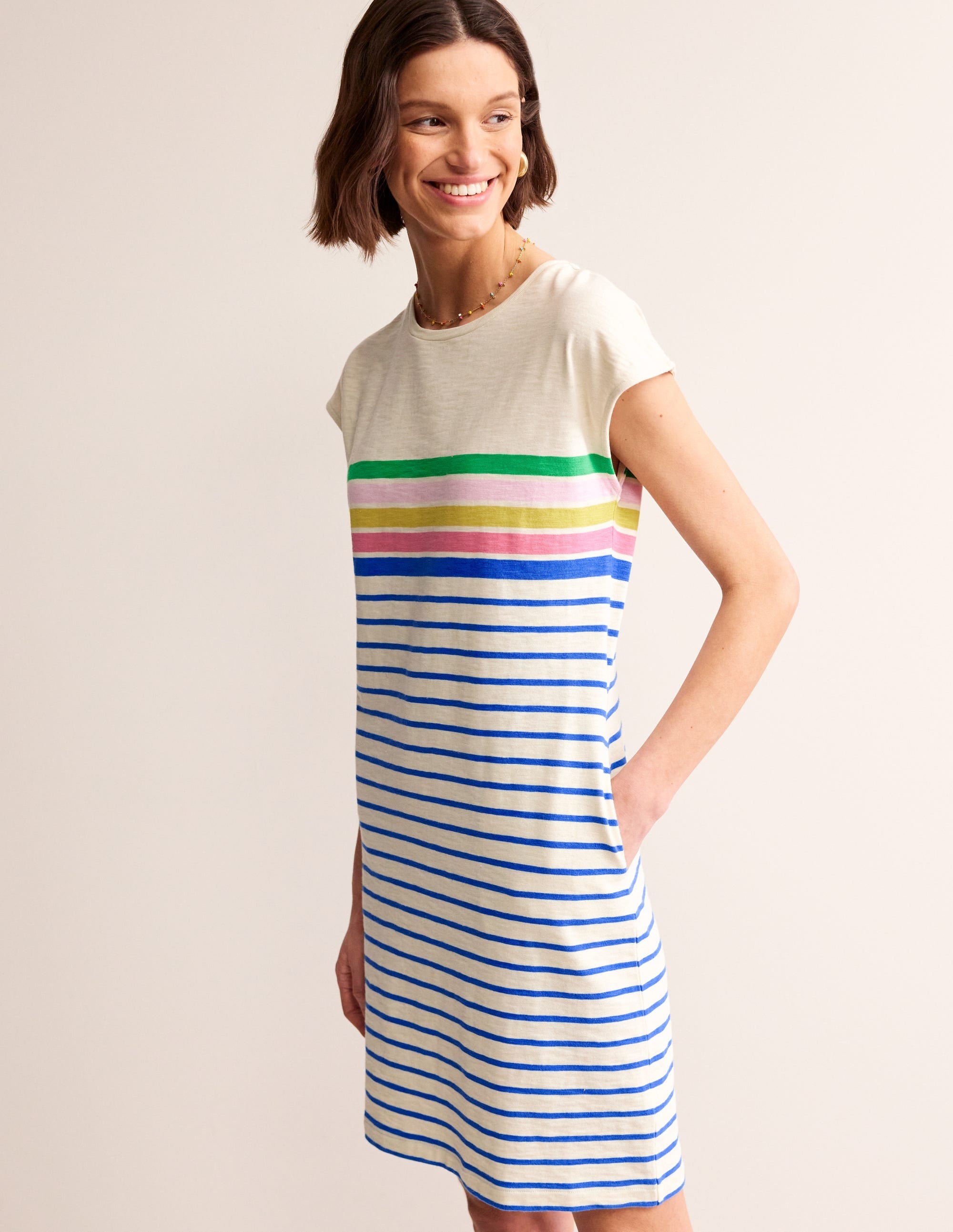 Leah Jersey T-shirt Dress-Green, Sangria Multistripe - Image 5
