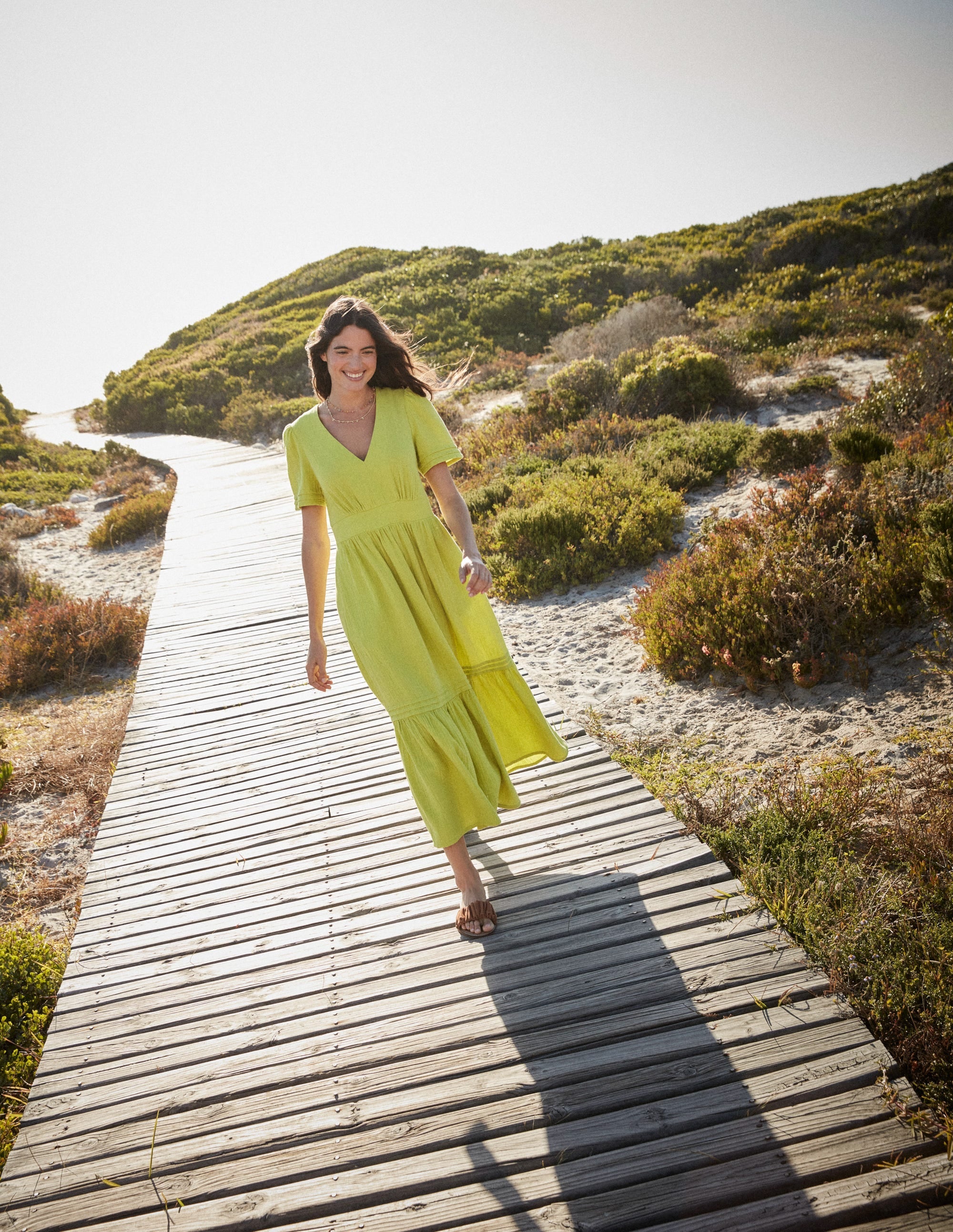 Eve Double Cloth Midi Dress-Chartreuse - Image 7