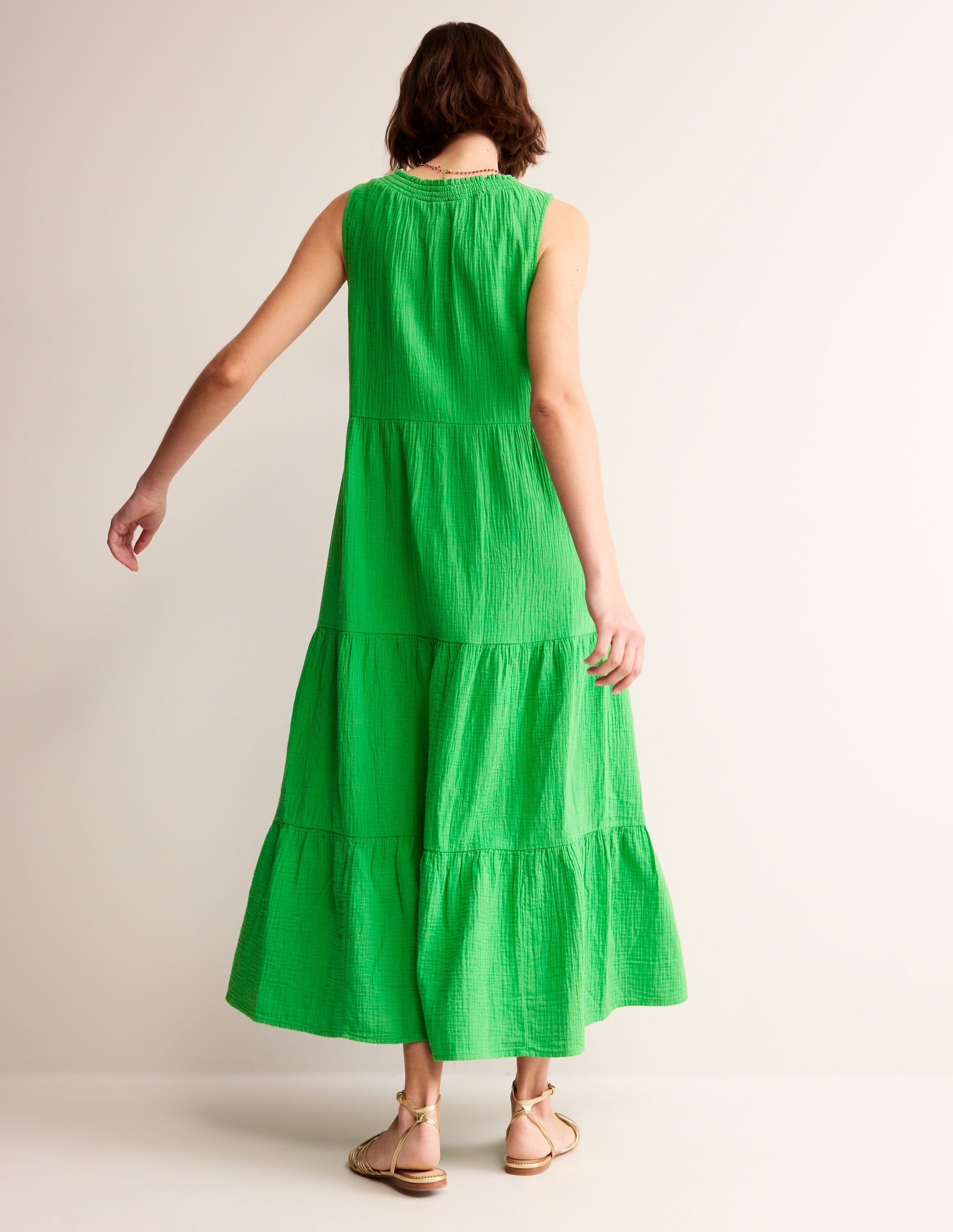 Double Cloth Maxi Tiered Dress-Kelly Green - Image 3