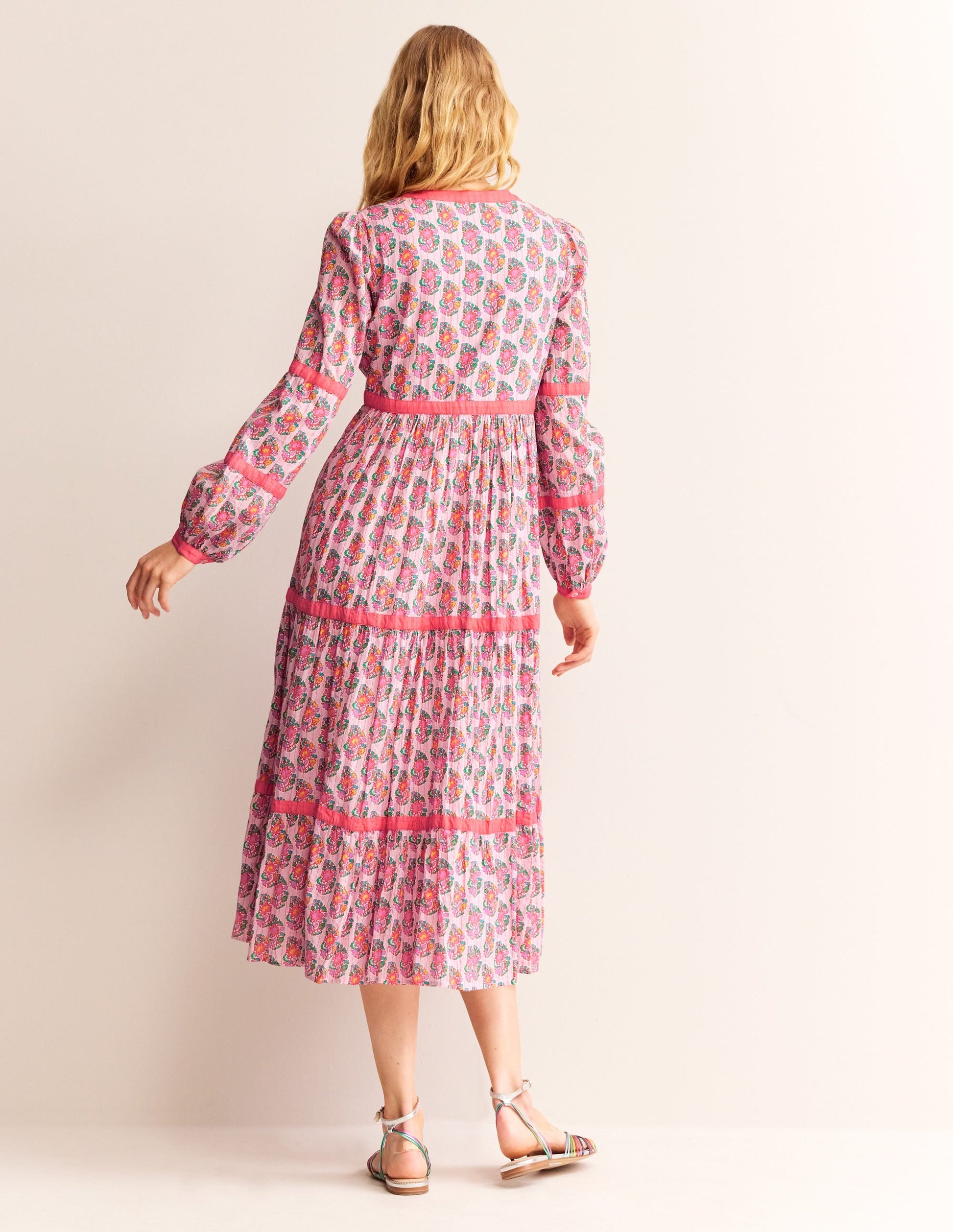 Tiered Midi V Neck Dress-Fragrent Lily, Paisley-3