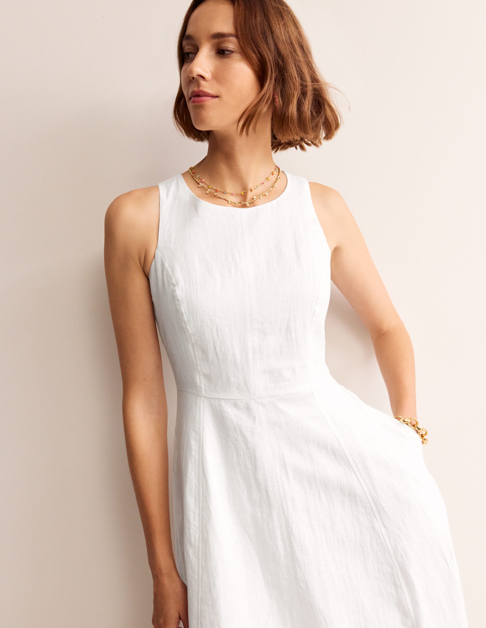 Carla Linen Midi Dress-White - Image 1