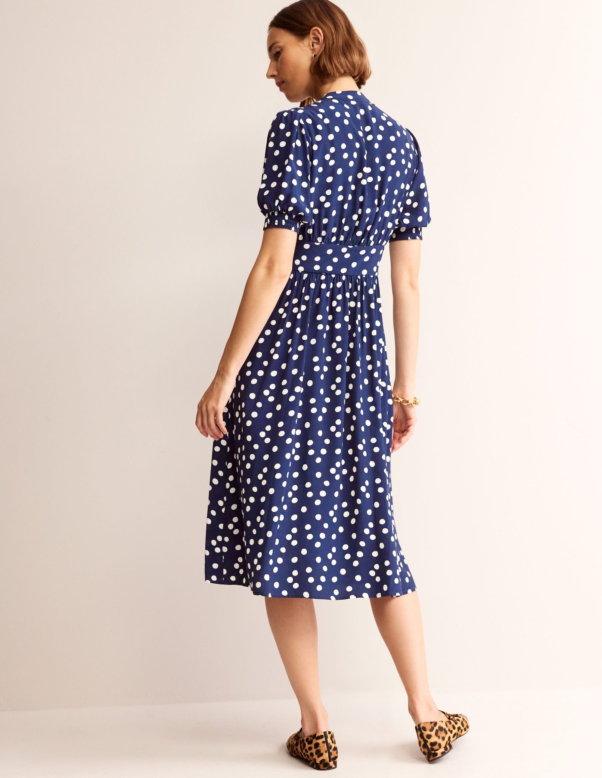 Elsa Midi Tea Dress-Navy Spot - Image 3
