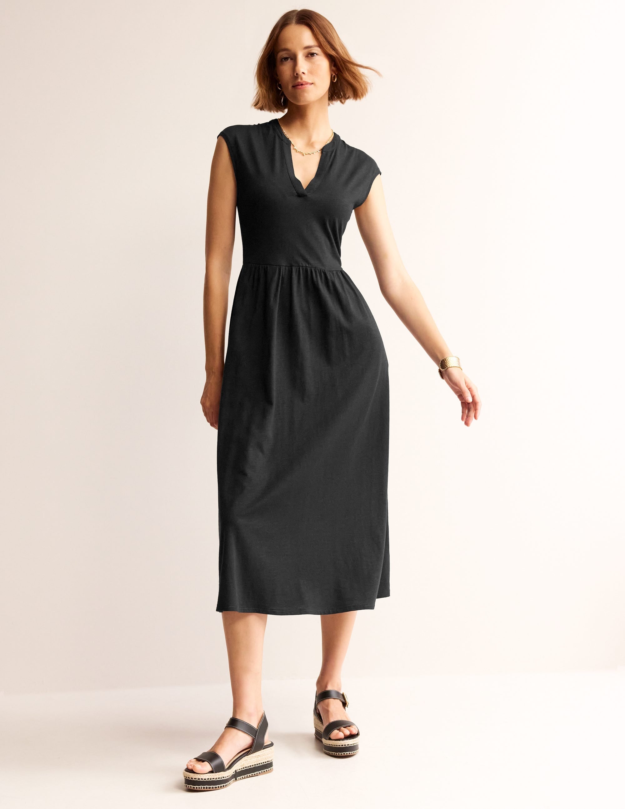 Chloe Notch Jersey Midi Dress-Black - Image 1