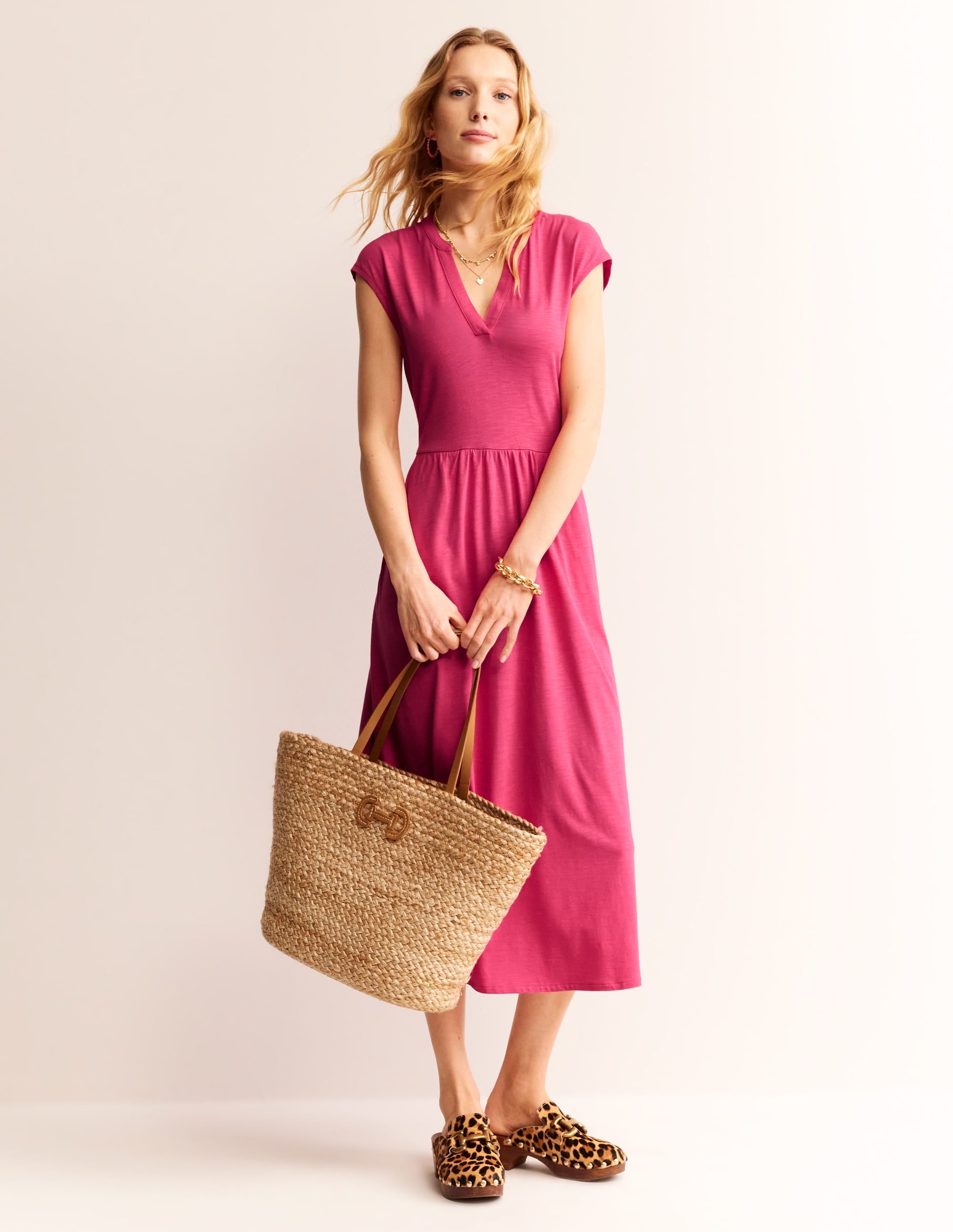 Chloe Notch Jersey Midi Dress-Rethink Pink - Image 1