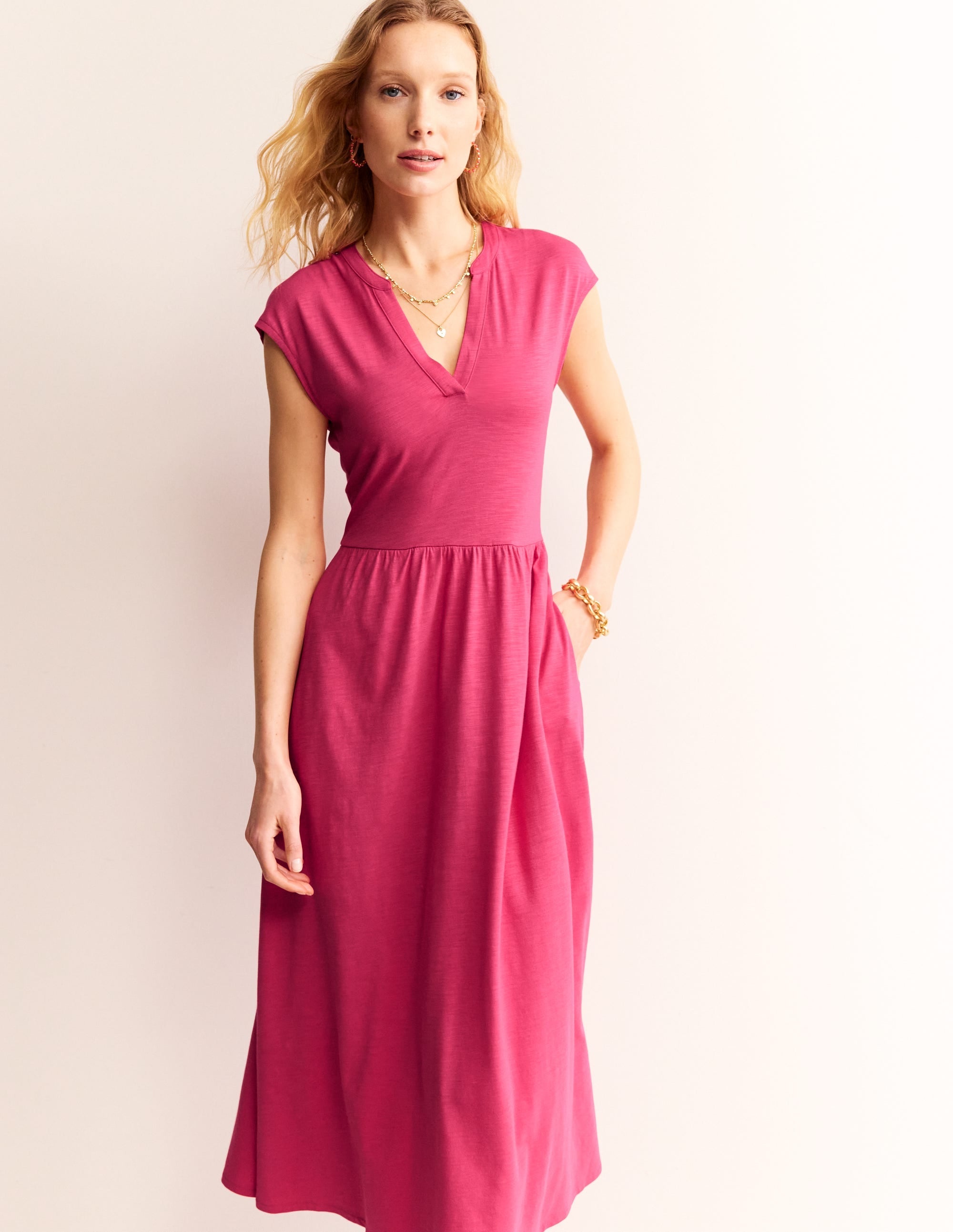 Chloe Notch Jersey Midi Dress-Rethink Pink - Image 4