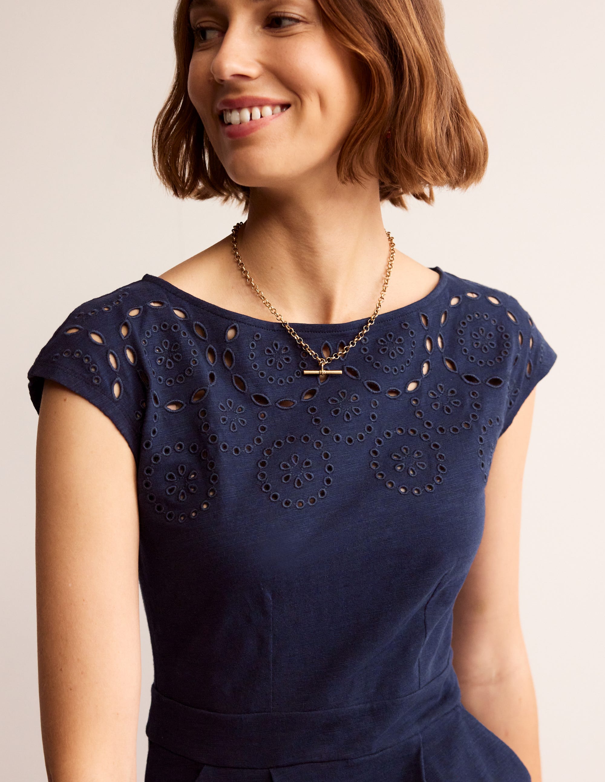 Florrie Broderie Dress-Light Navy - Image 2