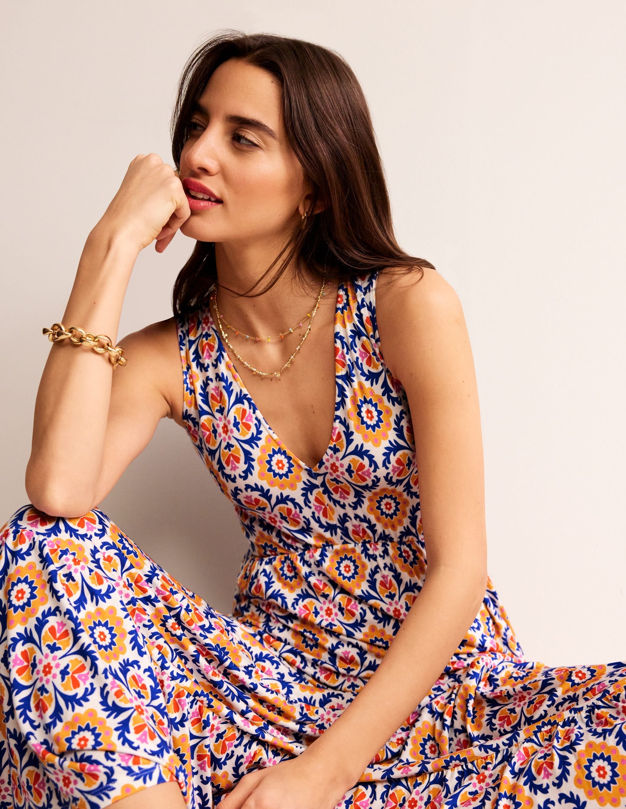Sylvia Jersey Maxi Tier Dress-Artisan’s Gold, Mosaic Bloom - Image 1