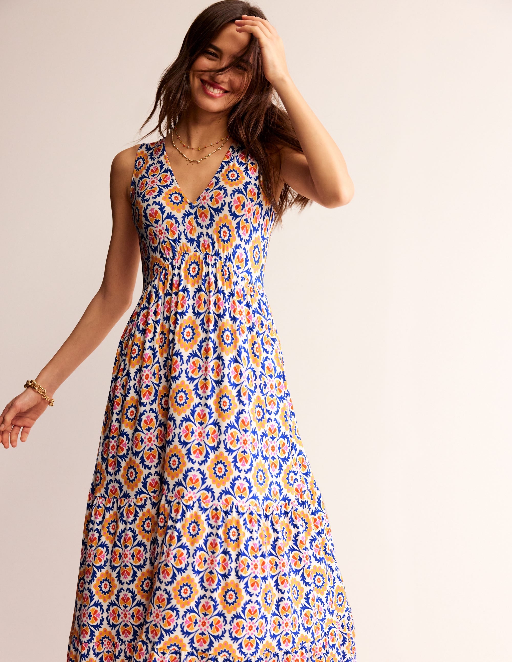 Sylvia Jersey Maxi Tier Dress-Artisan’s Gold, Mosaic Bloom - Image 4