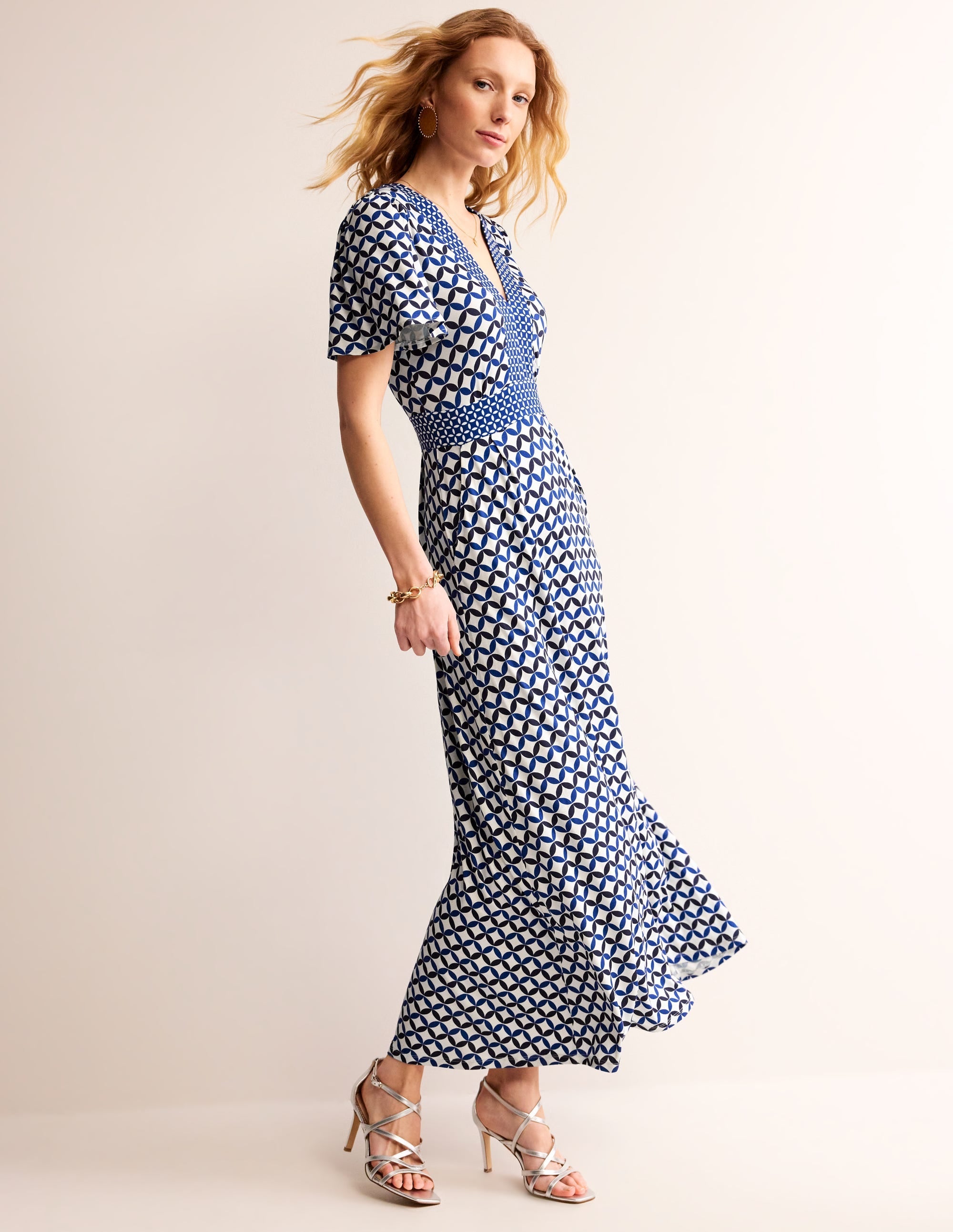 Ellie Flutter Maxi Tea Dress-Ivory, Diamond Terrace - Image 1