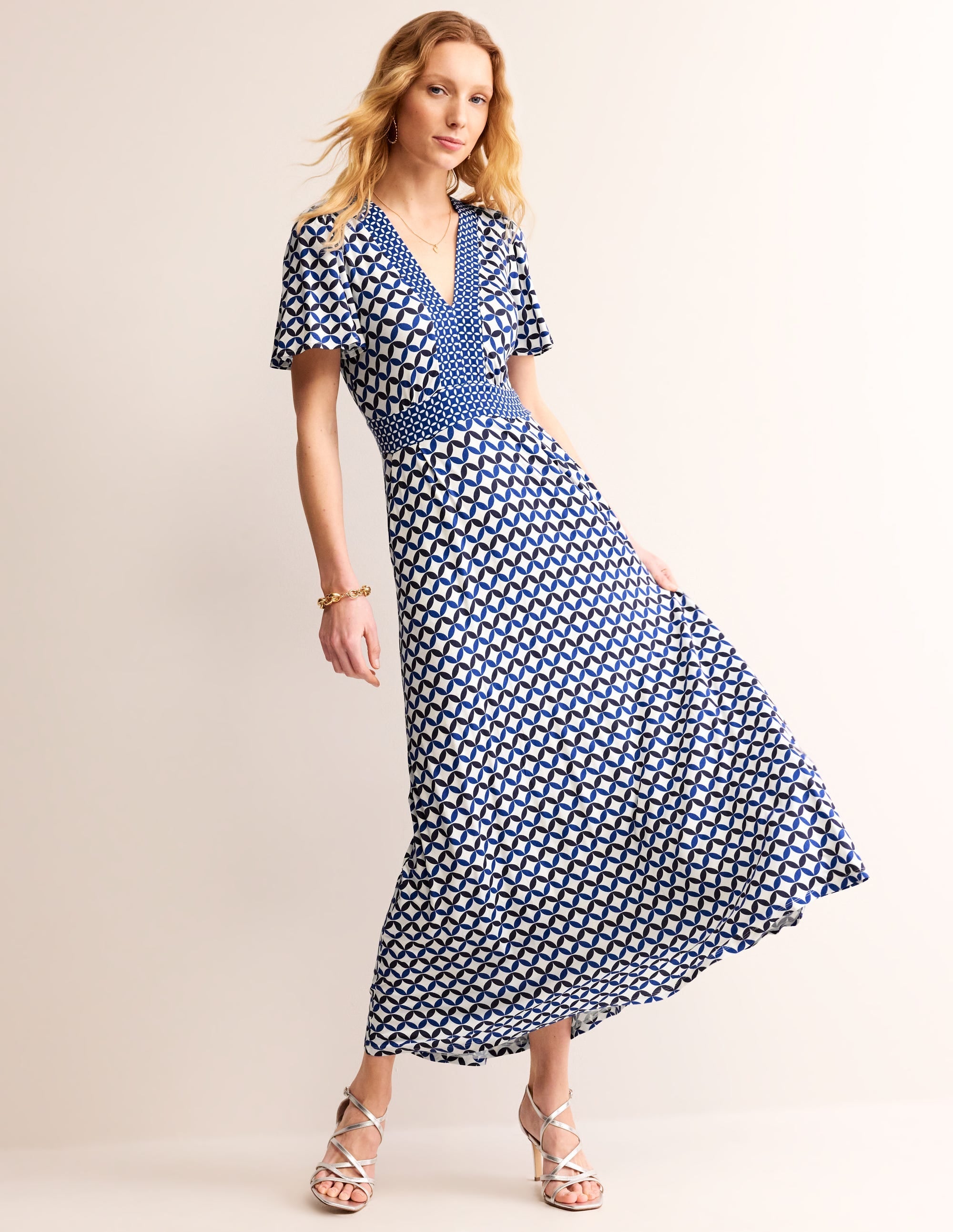 Ellie Flutter Maxi Tea Dress-Ivory, Diamond Terrace - Image 4