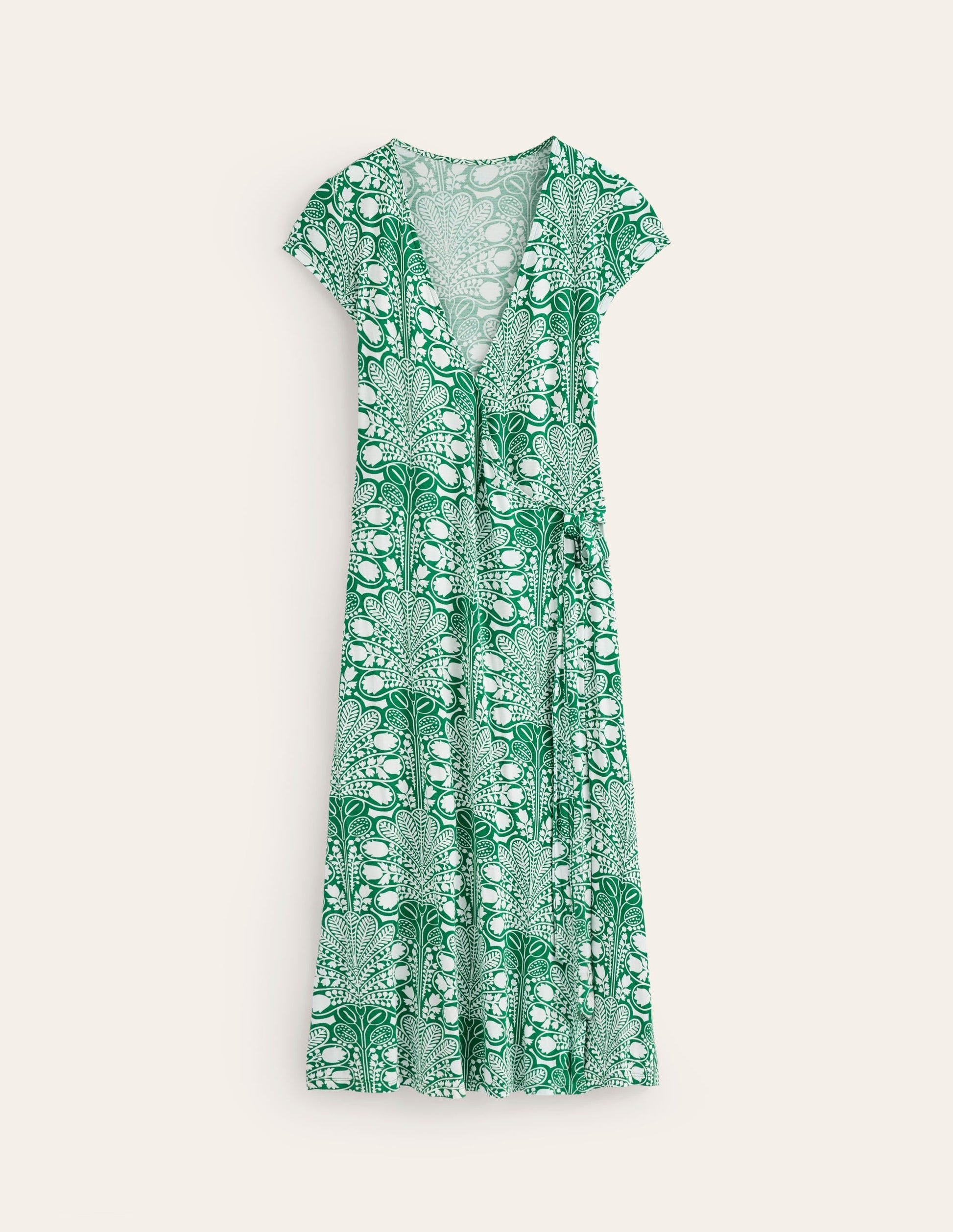 Joanna Cap Sleeve Wrap Dress-Green, Gardenia Swirl-6
