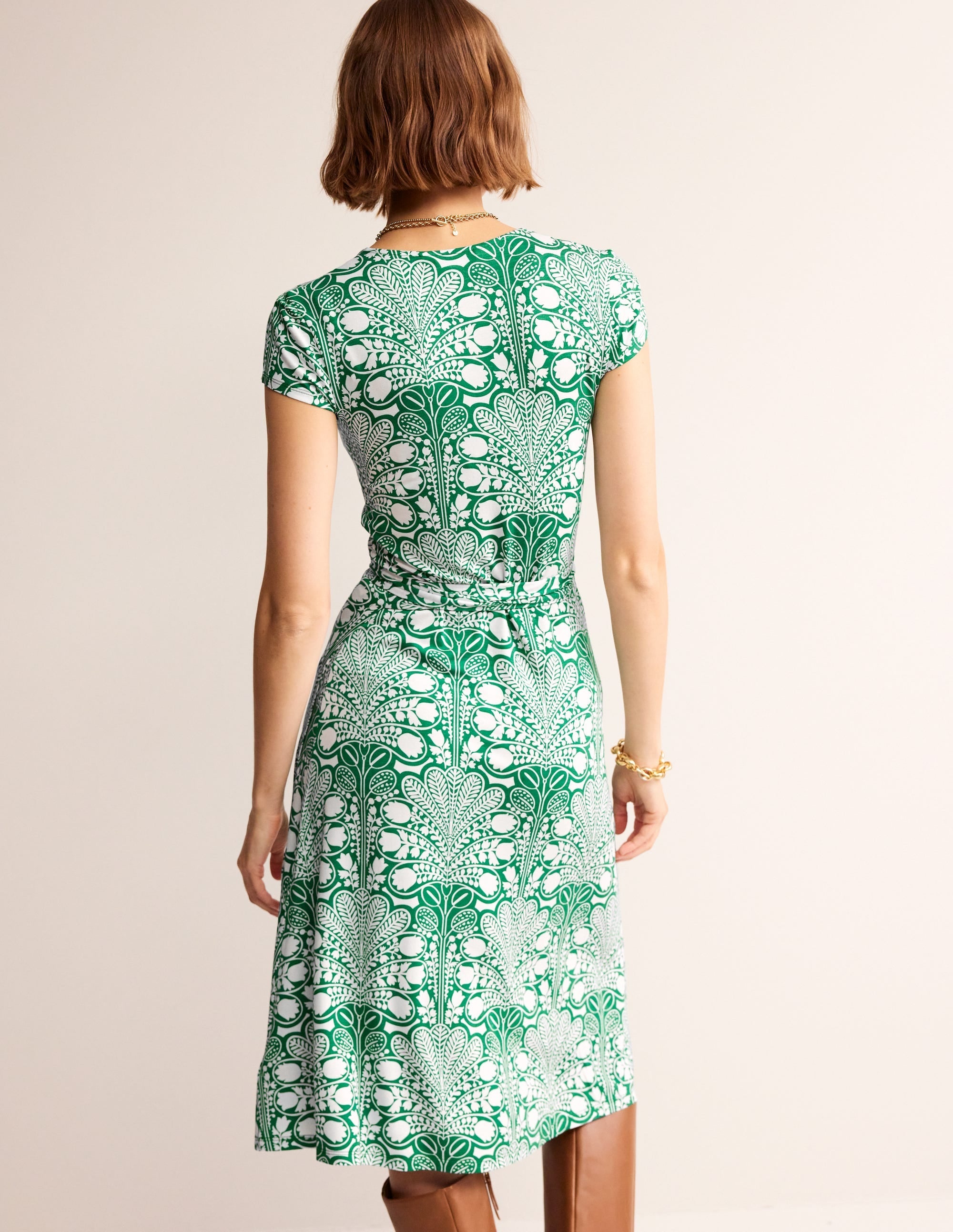 Joanna Cap Sleeve Wrap Dress-Green, Gardenia Swirl - Image 3