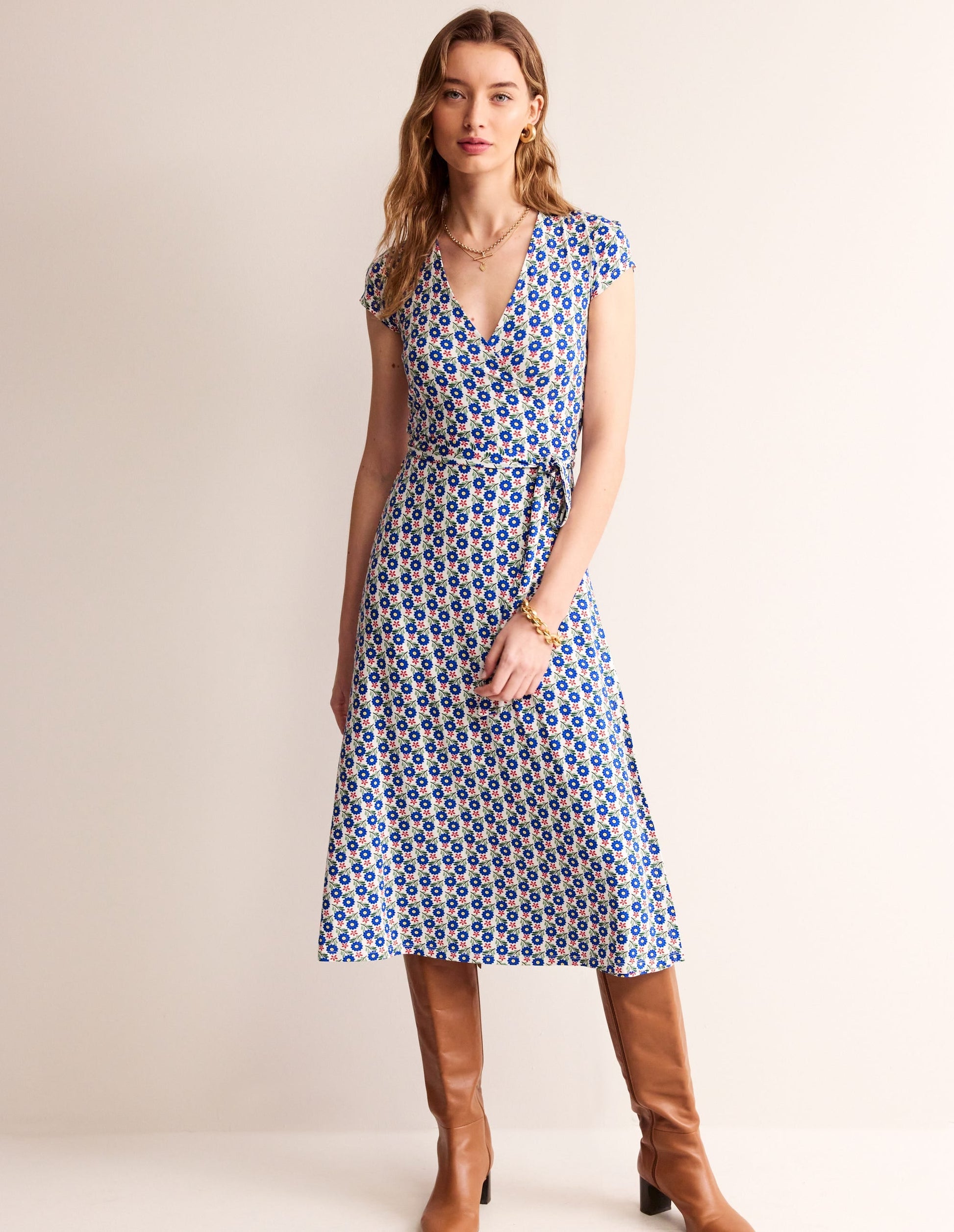 Joanna Cap Sleeve Wrap Dress-Multi, Bloom Sprig-4