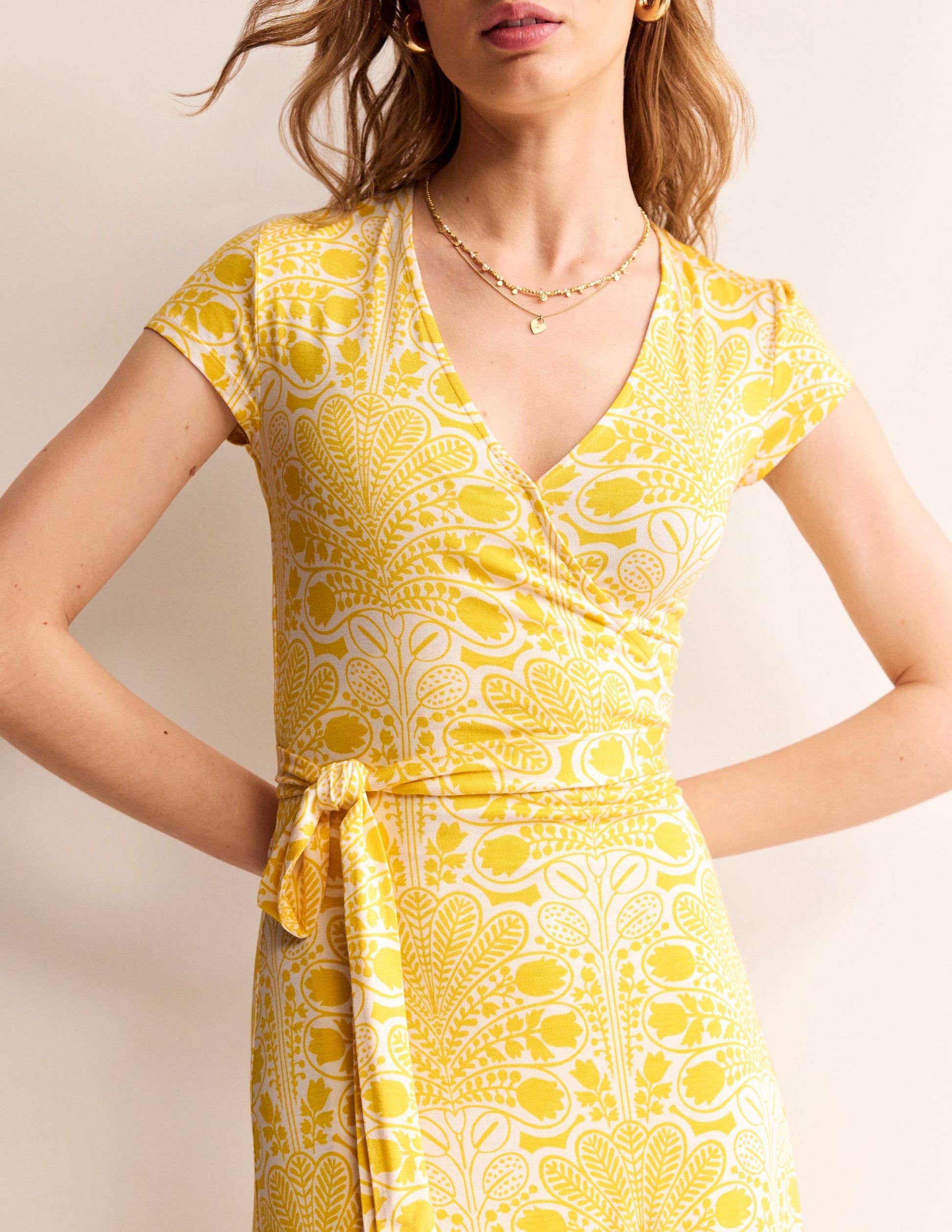 Joanna Cap Sleeve Wrap Dress-Passion Fruit, Gardenia Swirl-2