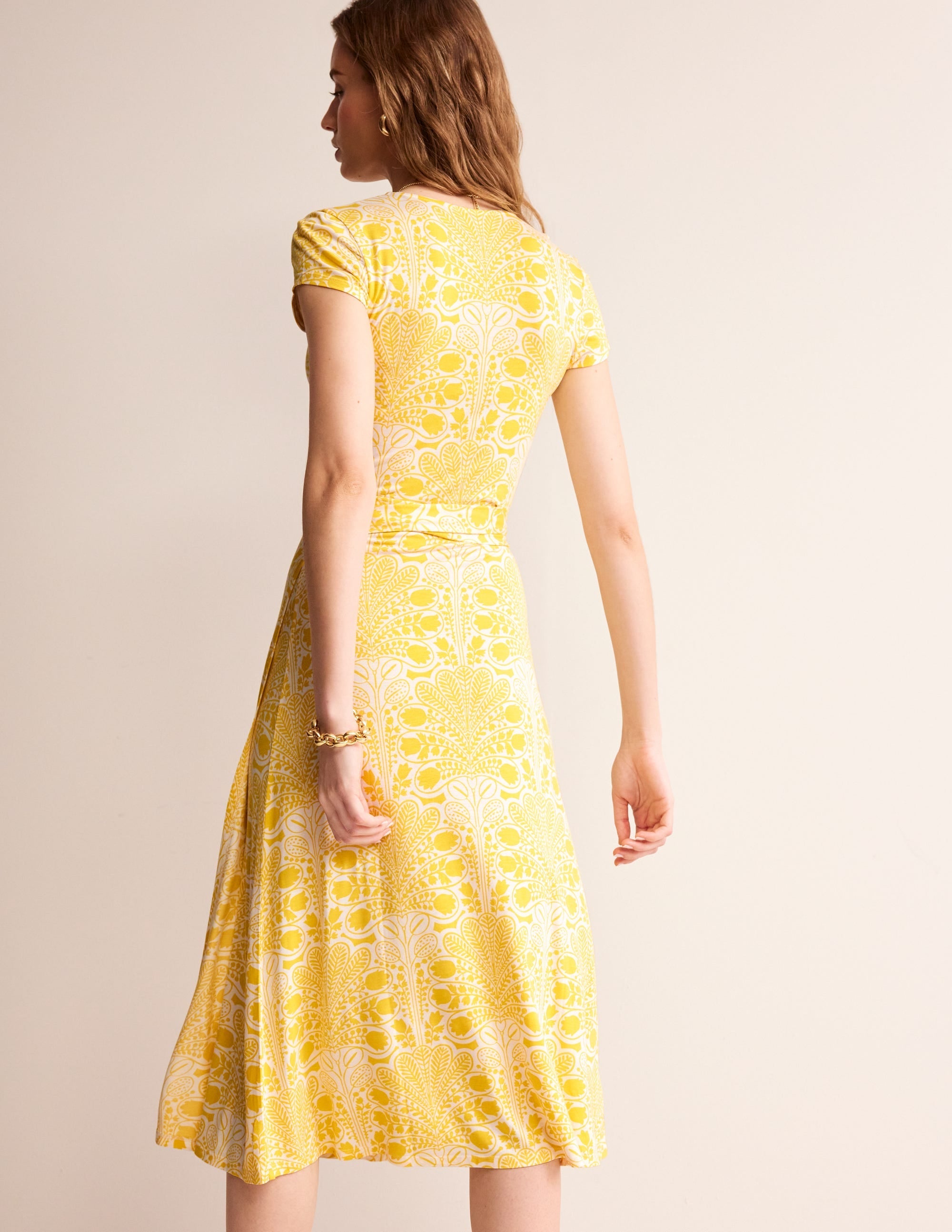 Joanna Cap Sleeve Wrap Dress-Passion Fruit, Gardenia Swirl - Image 3