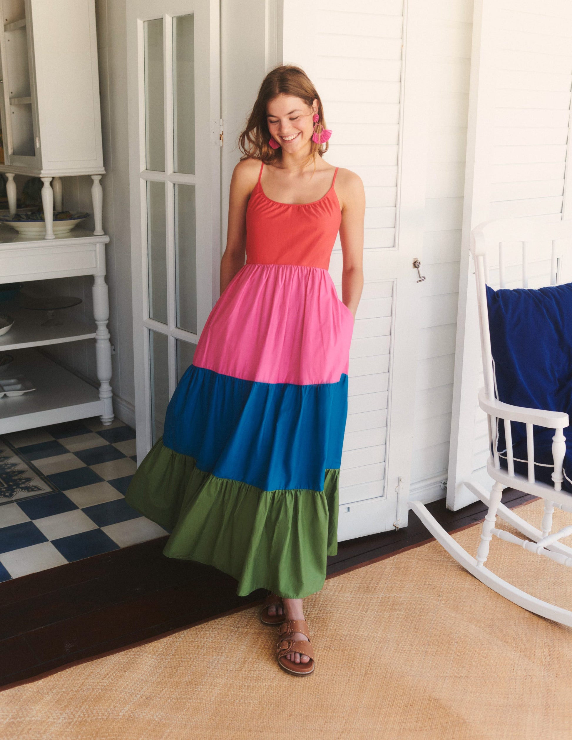 Trapeze Cotton Maxi Dress-Colourblock-5