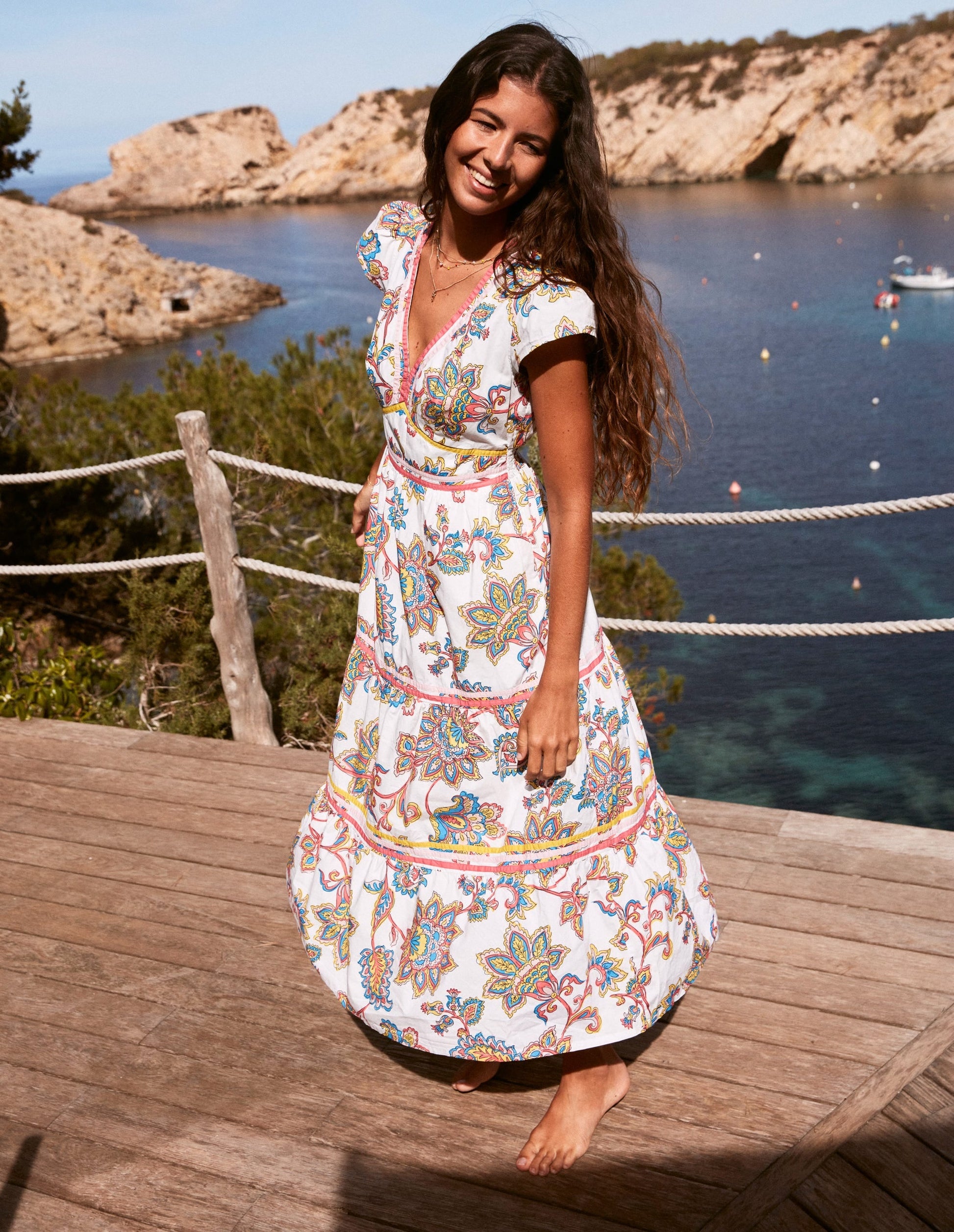 May Cotton Midi Tea Dress-Ivory, Dahlia Bloom-8