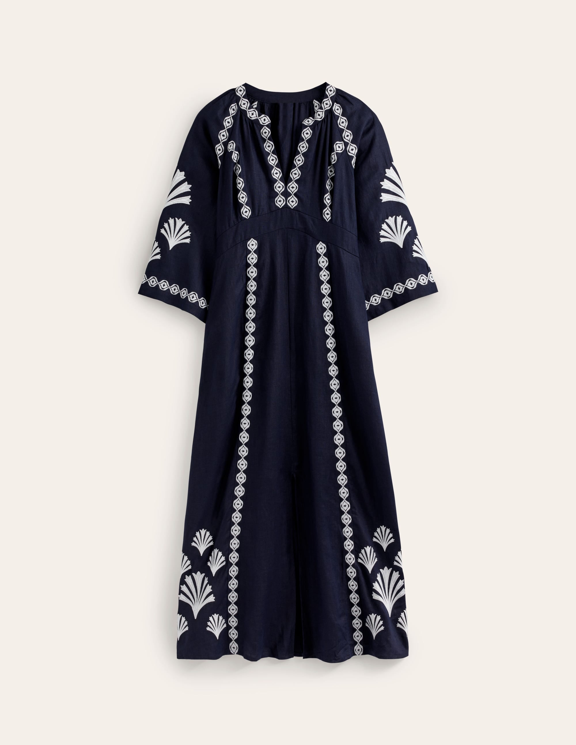 Una Linen Embroidered Dress-Navy - Image 8