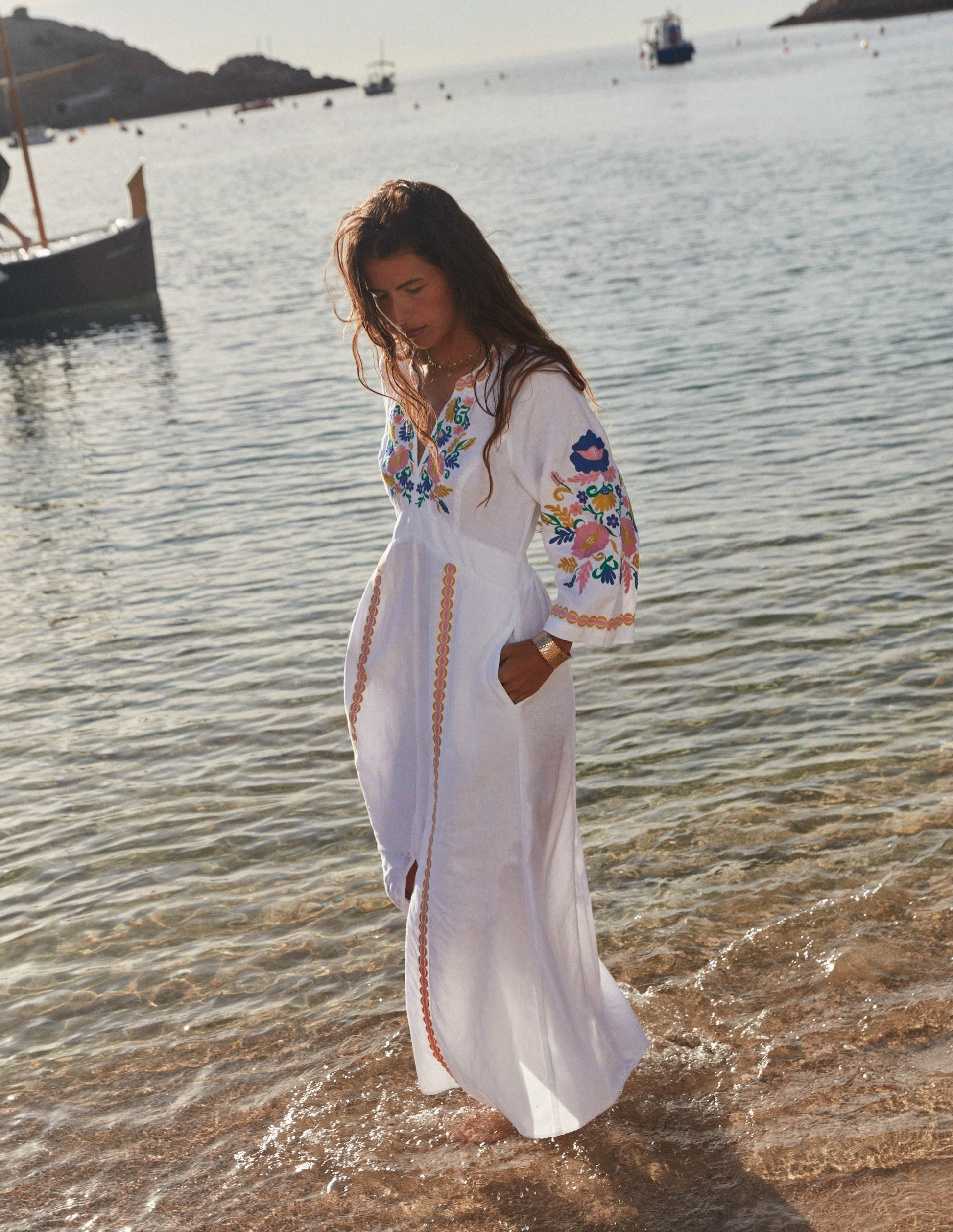 Una Linen Embroidered Dress-Ivory Embroidery-8