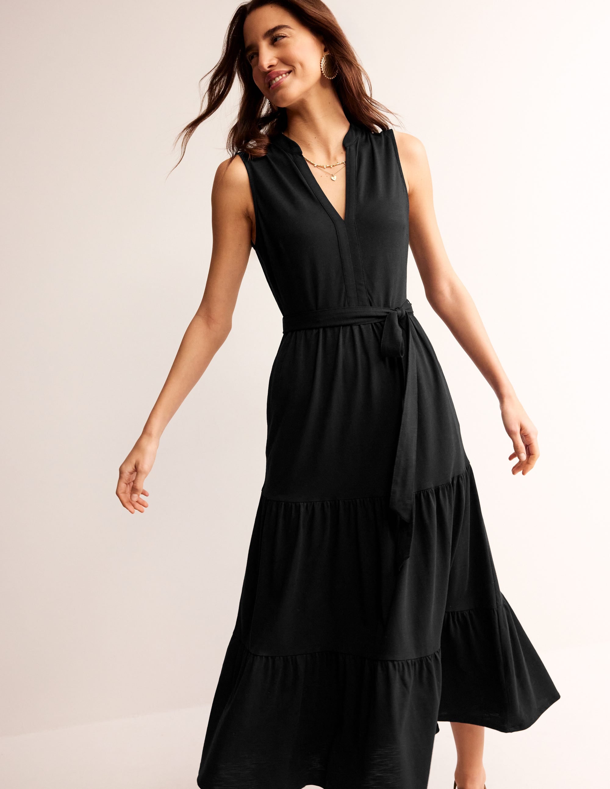 Naomi Notch Collar Maxi Dress-Black - Image 1