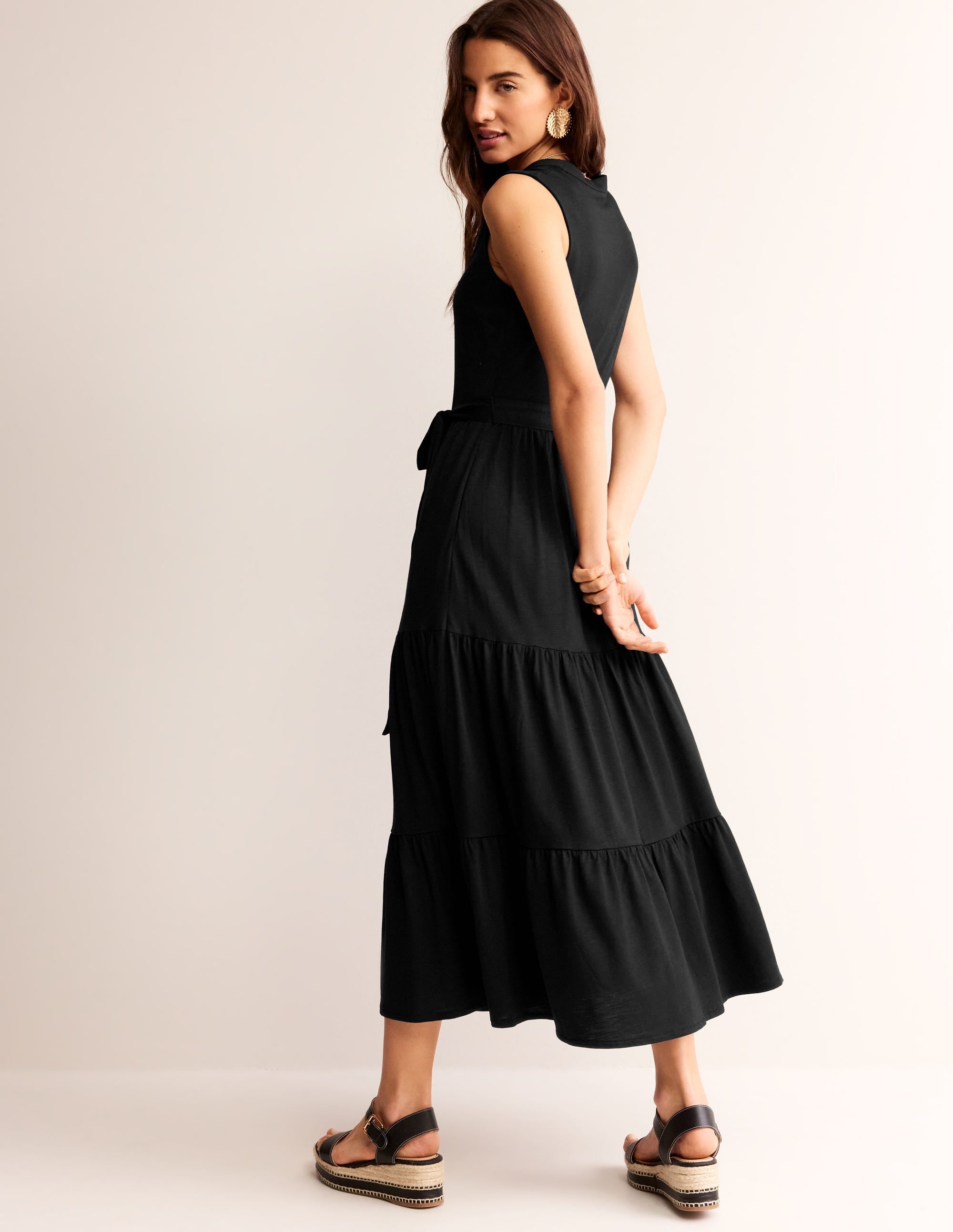 Naomi Notch Collar Maxi Dress-Black - Image 3