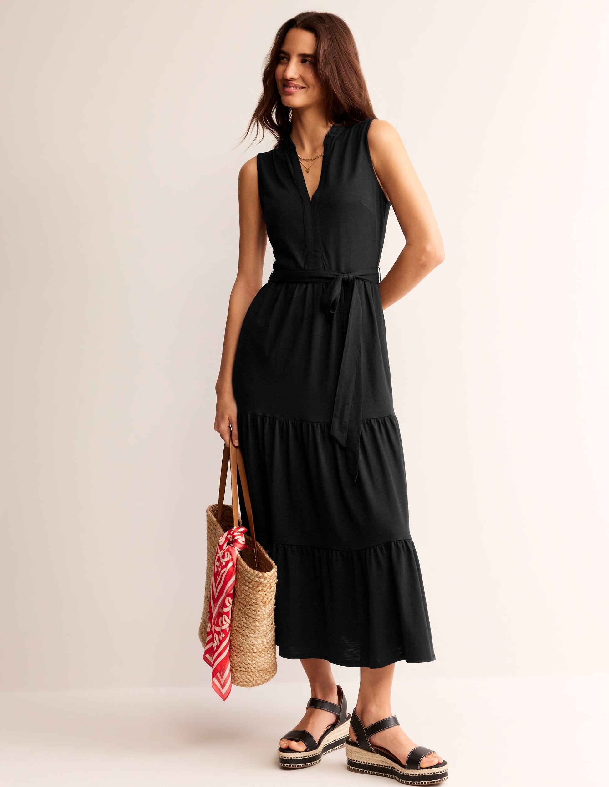 Naomi Notch Collar Maxi Dress-Black-4