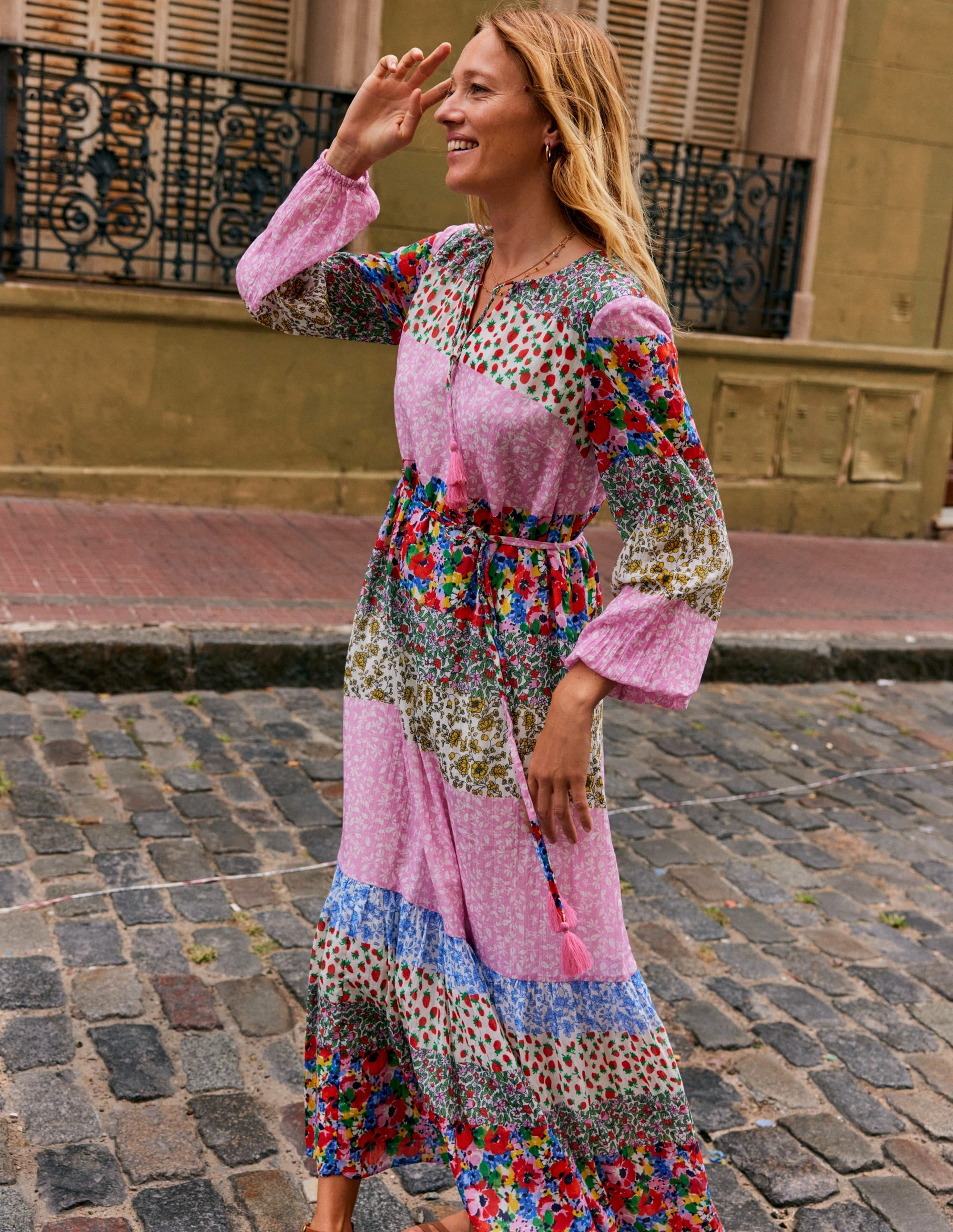 Hotched Blouson Maxi Dress-Multi, Patchwork Bloom - Image 5