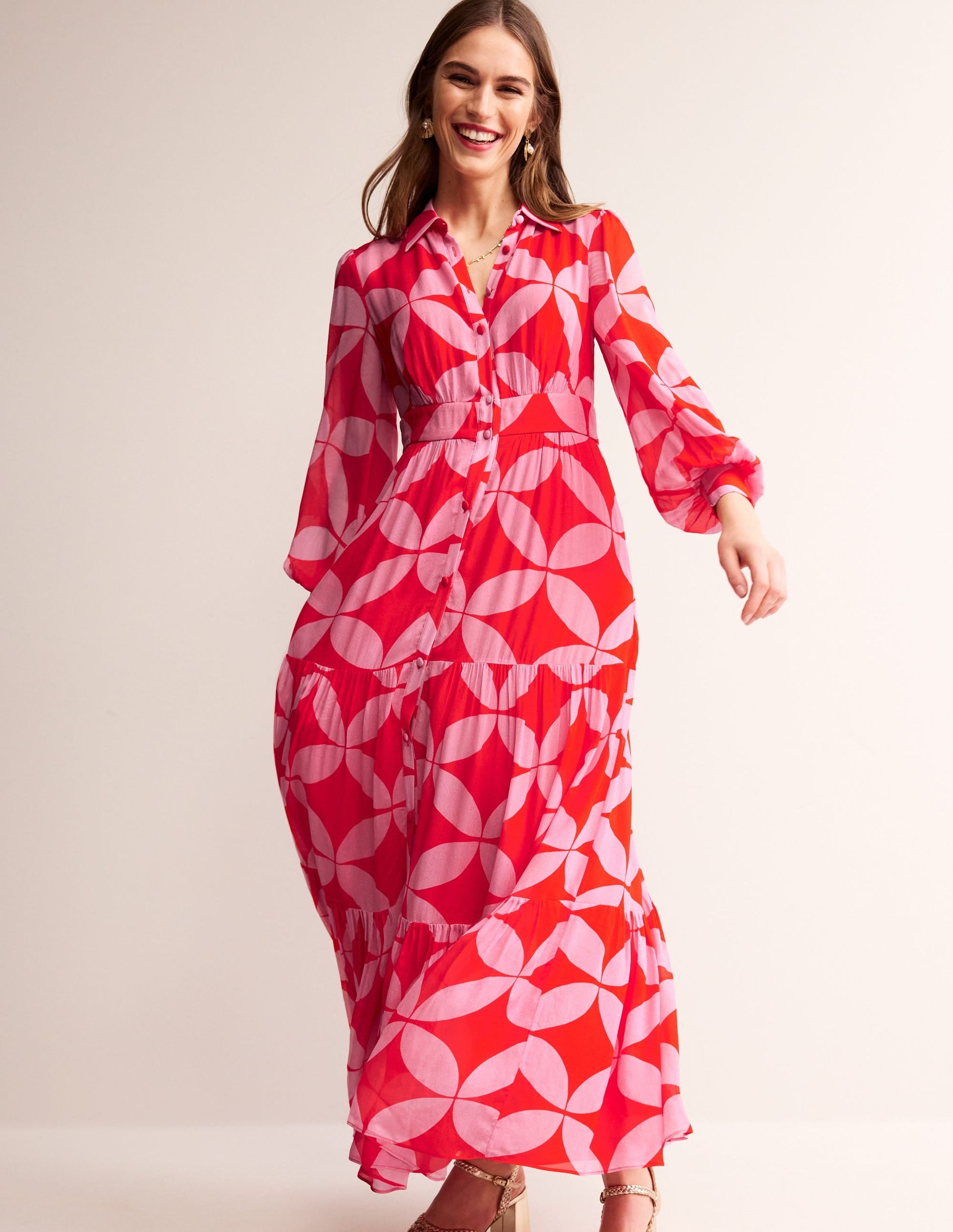 Occasion Maxi Shirt Dress-Flame Scarlet, Diamond Terrace-1