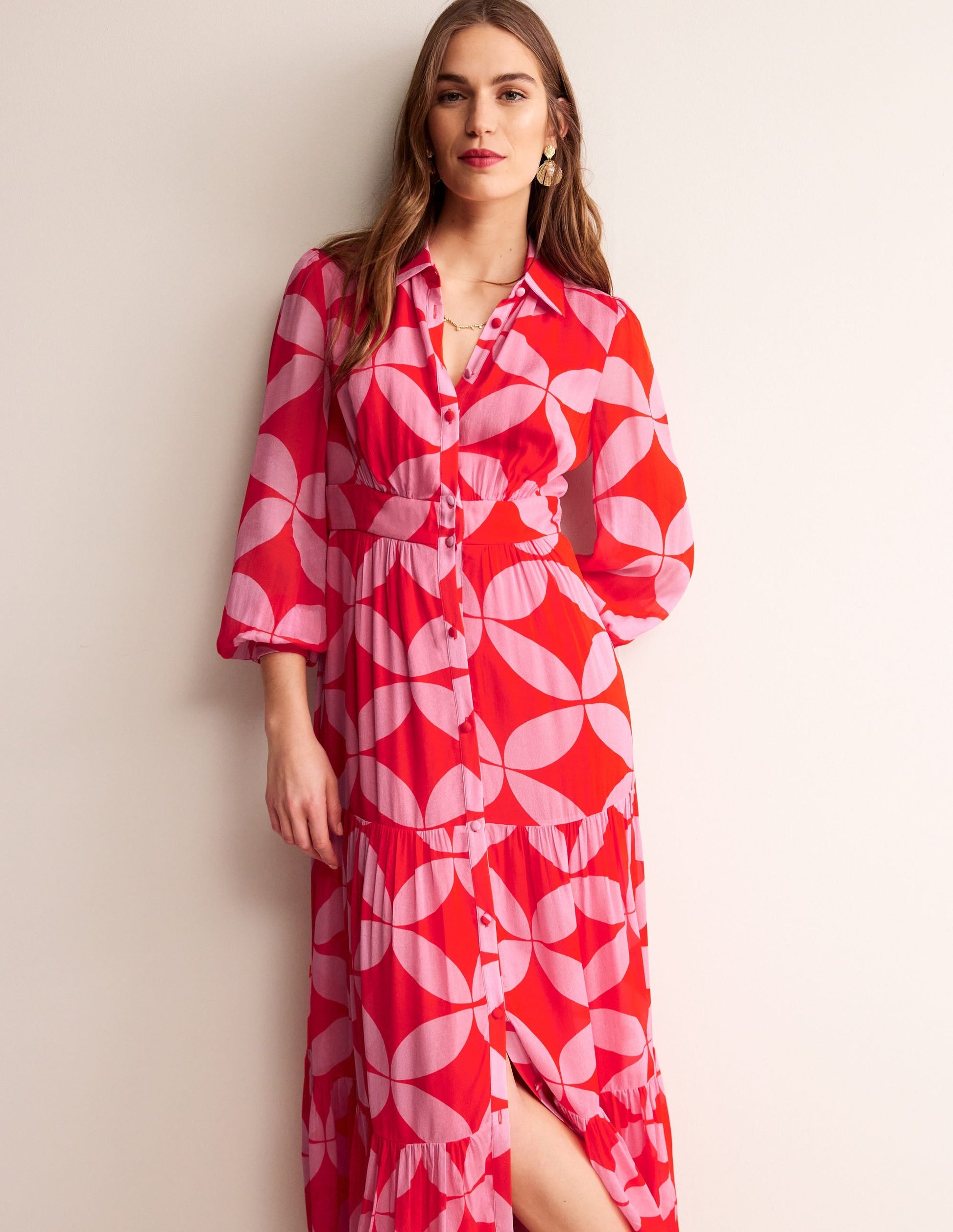 Occasion Maxi Shirt Dress-Flame Scarlet, Diamond Terrace-4