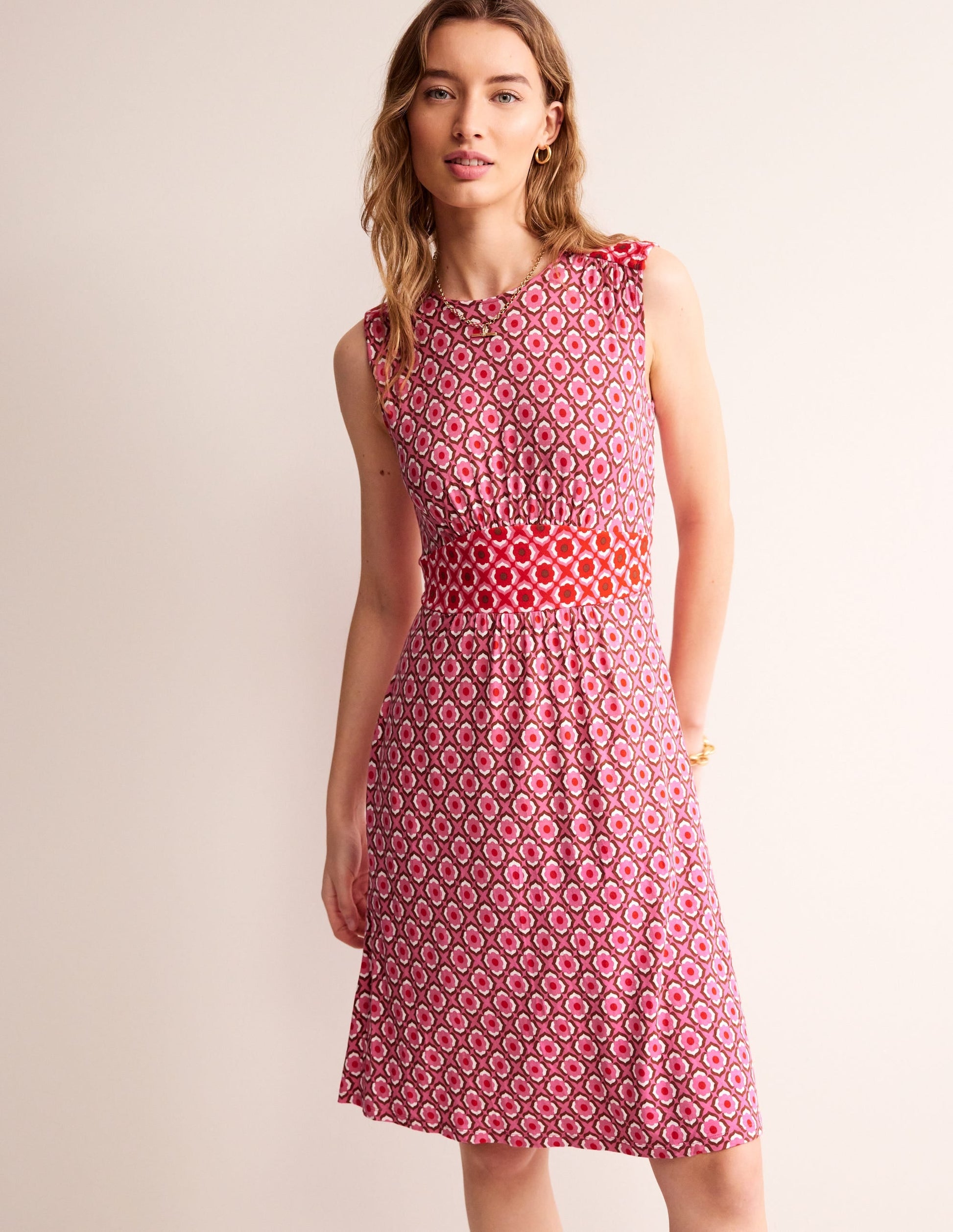 Thea Sleeveless Short Dress-Sangria Sunset, Geo Pome-1