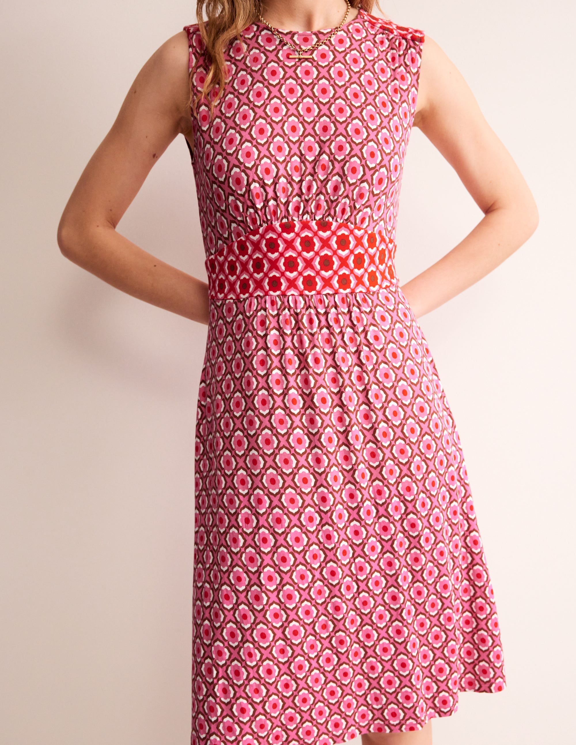 Thea Sleeveless Short Dress-Sangria Sunset, Geo Pome - Image 2