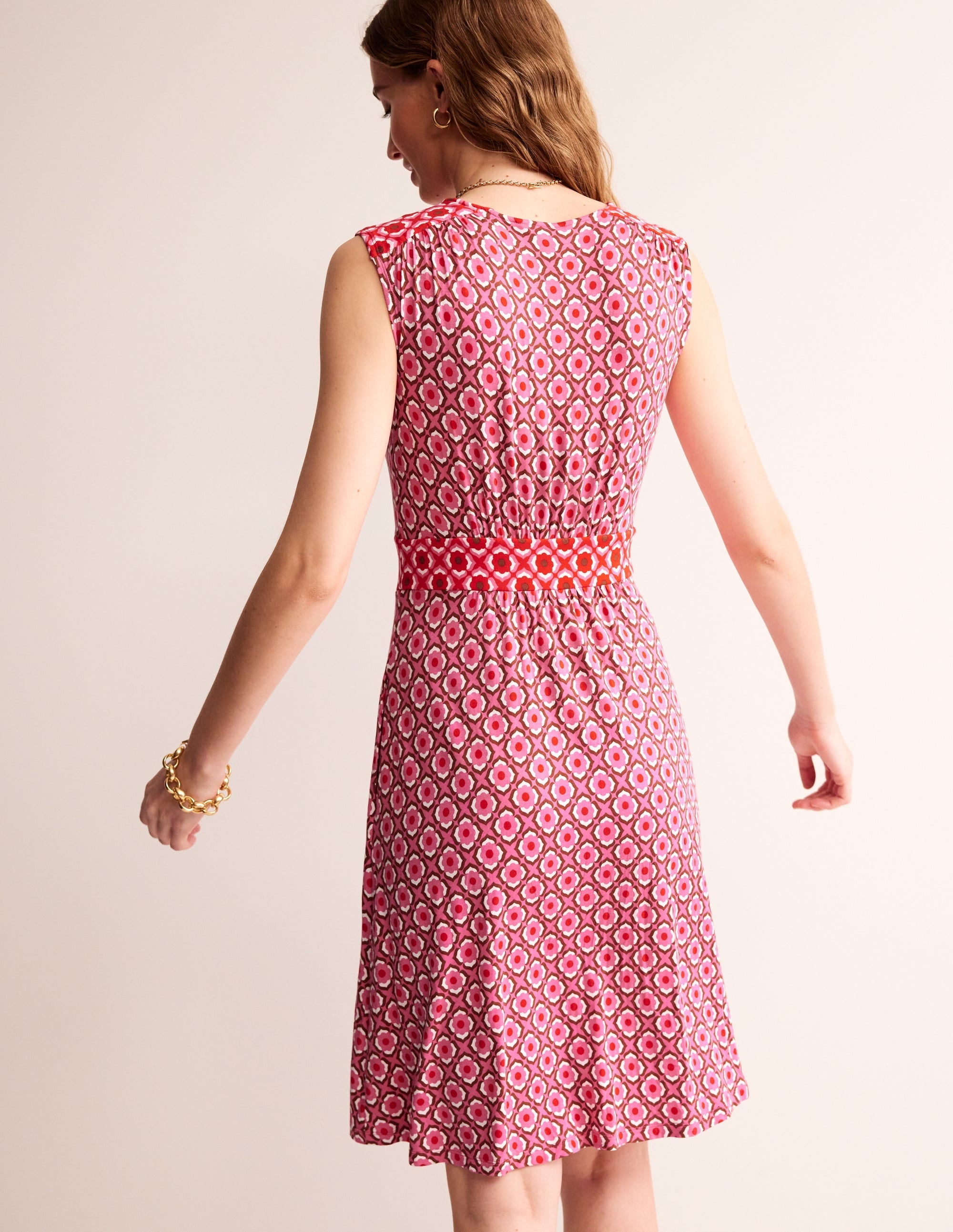 Thea Sleeveless Short Dress-Sangria Sunset, Geo Pome - Image 3