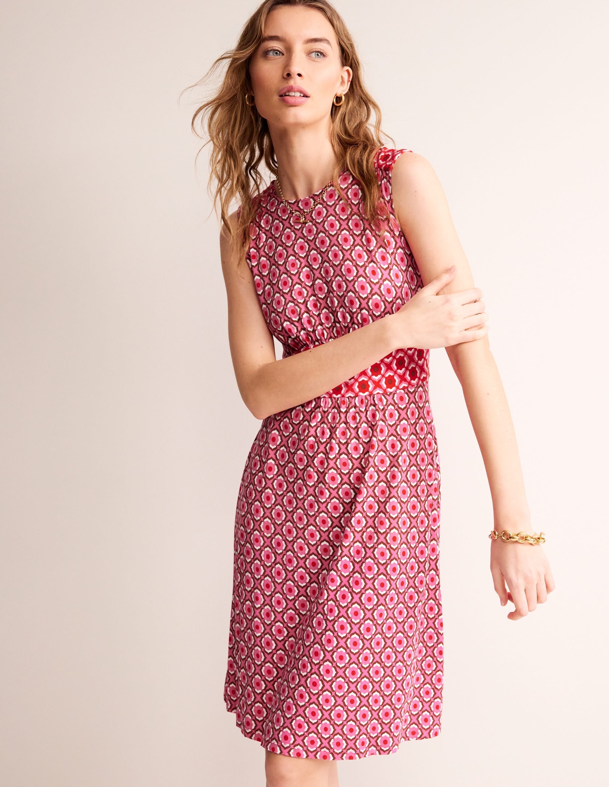 Thea Sleeveless Short Dress-Sangria Sunset, Geo Pome - Image 4