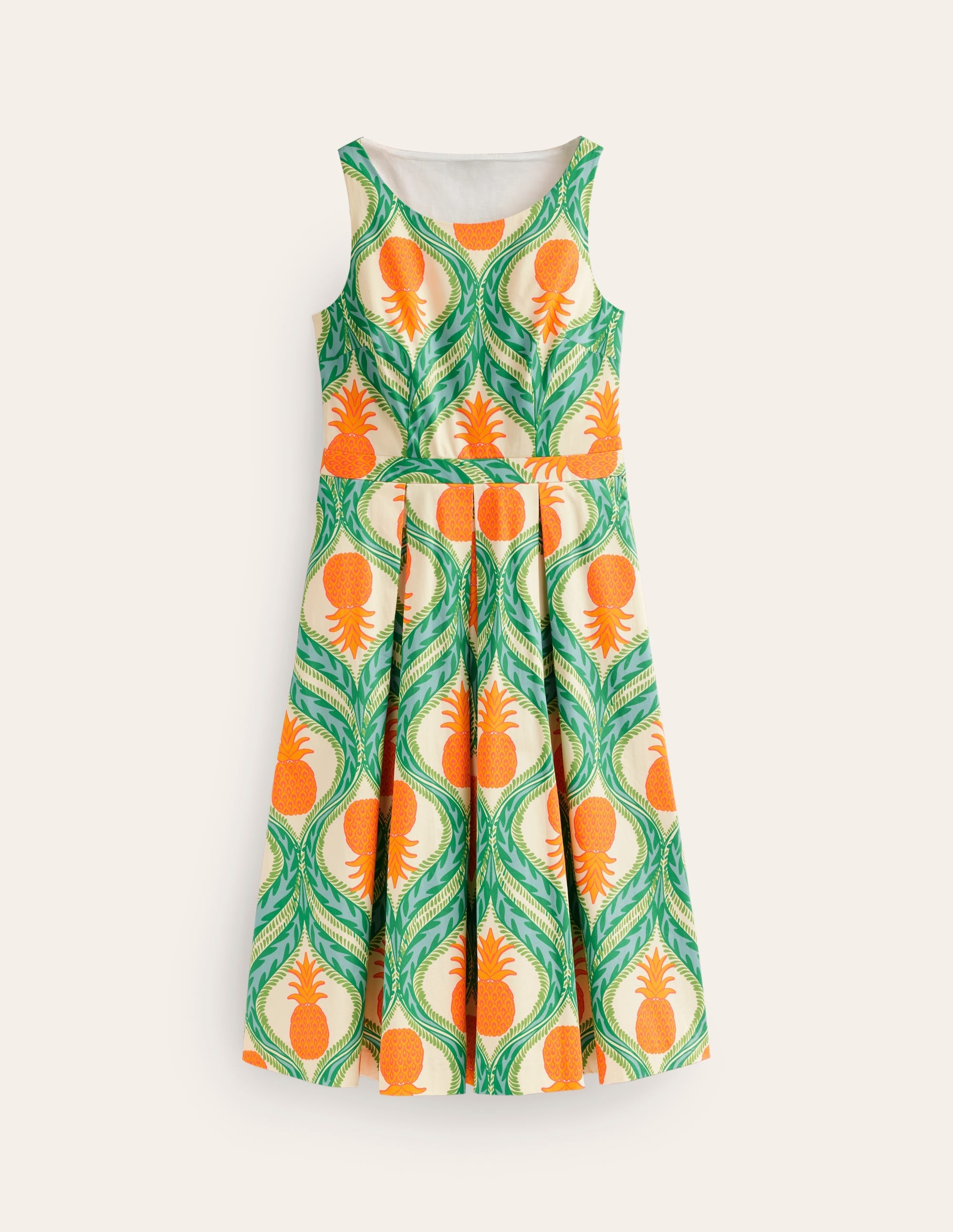 Sleeveless Pleat Midi Dress-Green Tambourine, Pineapple - Image 6