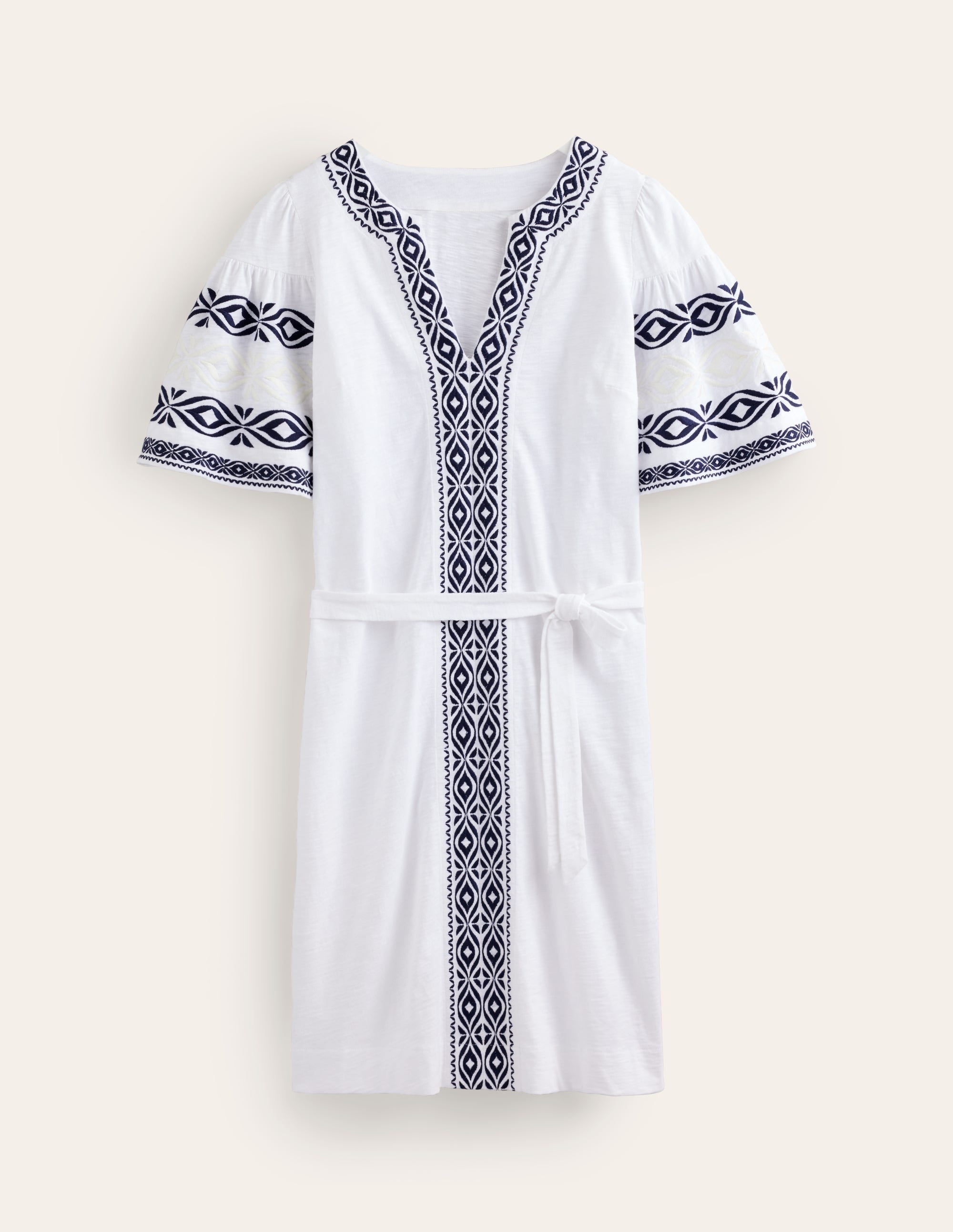 Embroidered Jersey Short Dress-White - Image 6