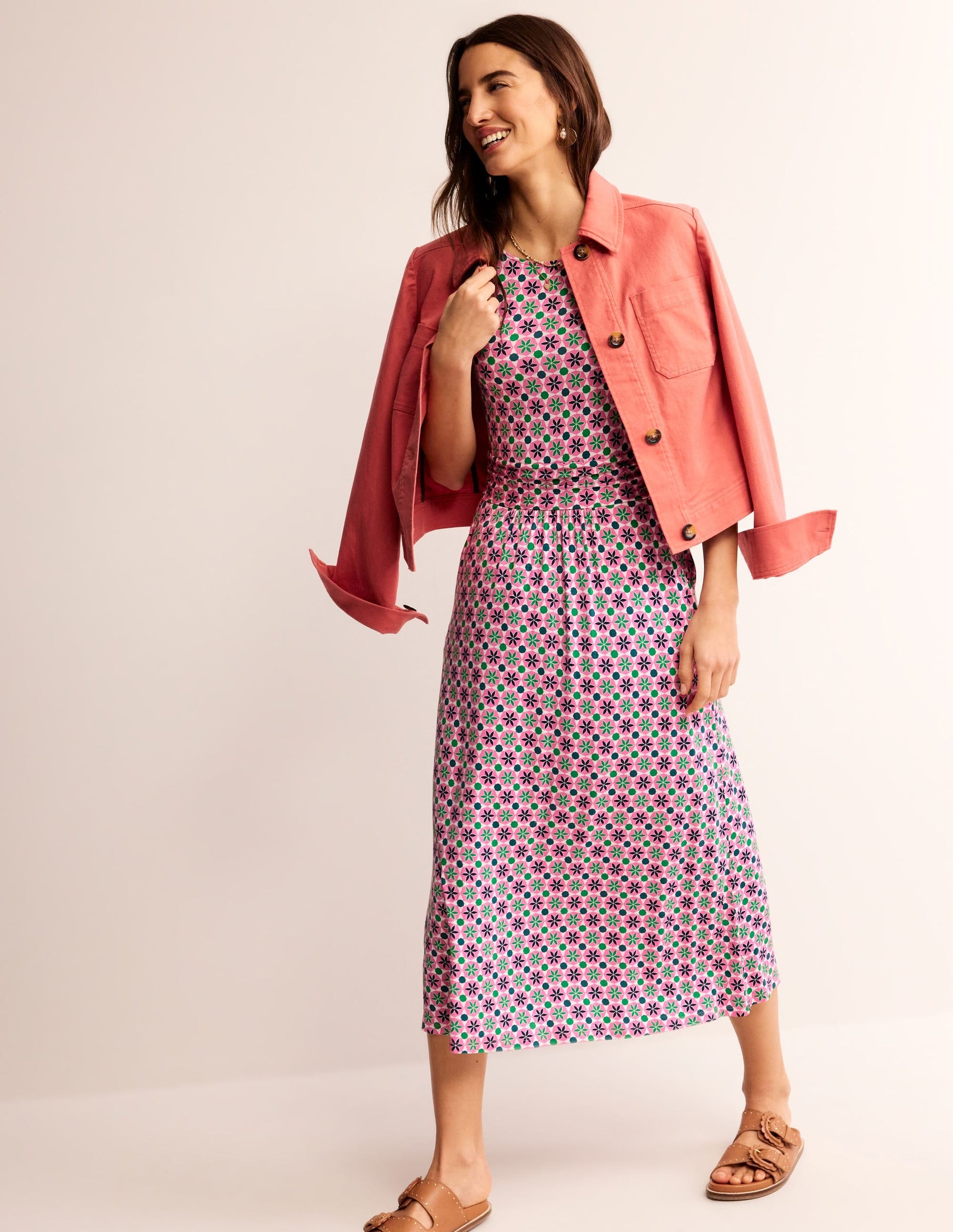 Amelie Jersey Midi Dress-Pink Power, Botanic Tile-1