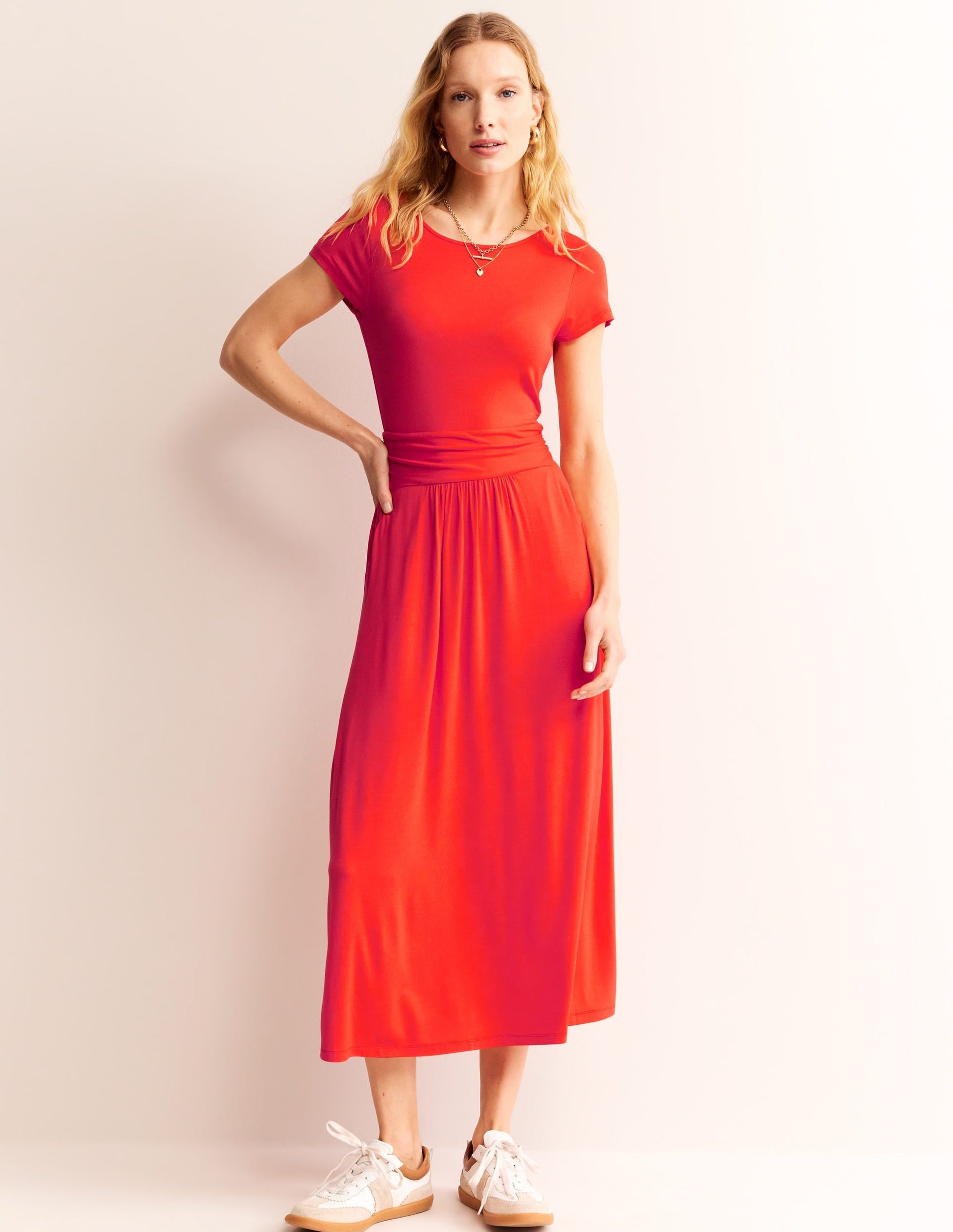 Amelie Jersey Midi Dress-Poppy Red-4