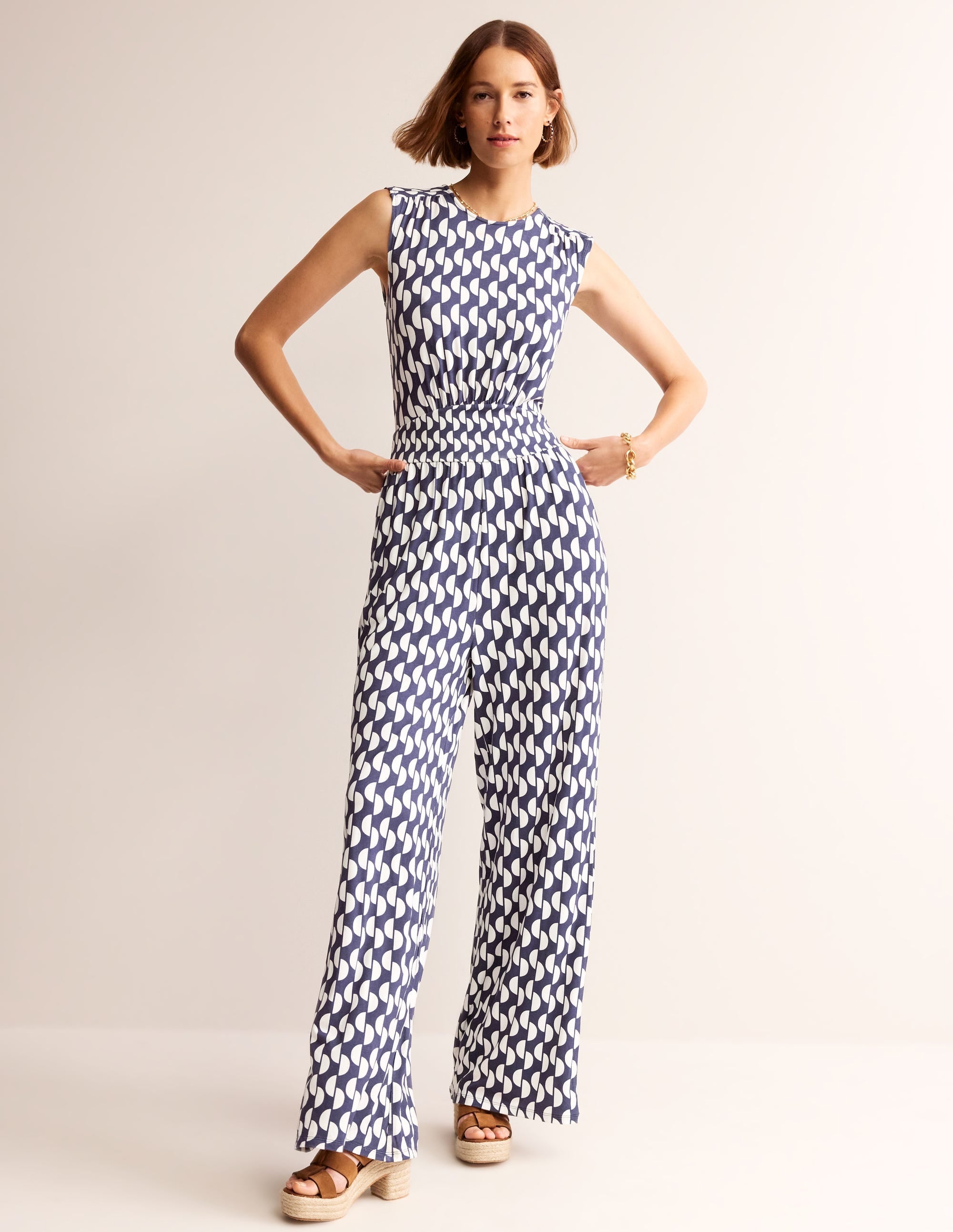 Thea Jersey Jumpsuit-Navy, Geo Wave - Image 1