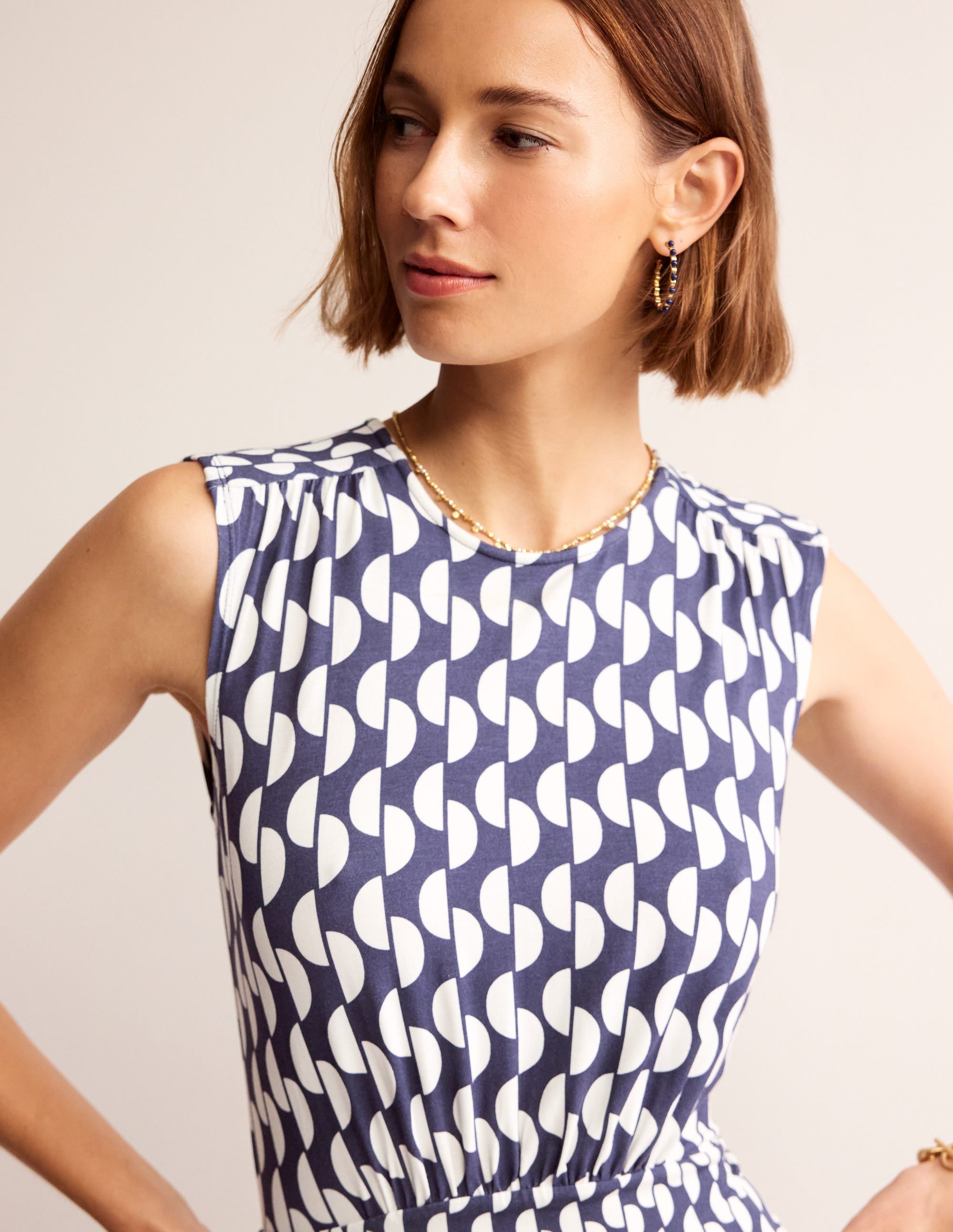 Thea Jersey Jumpsuit-Navy, Geo Wave - Image 2