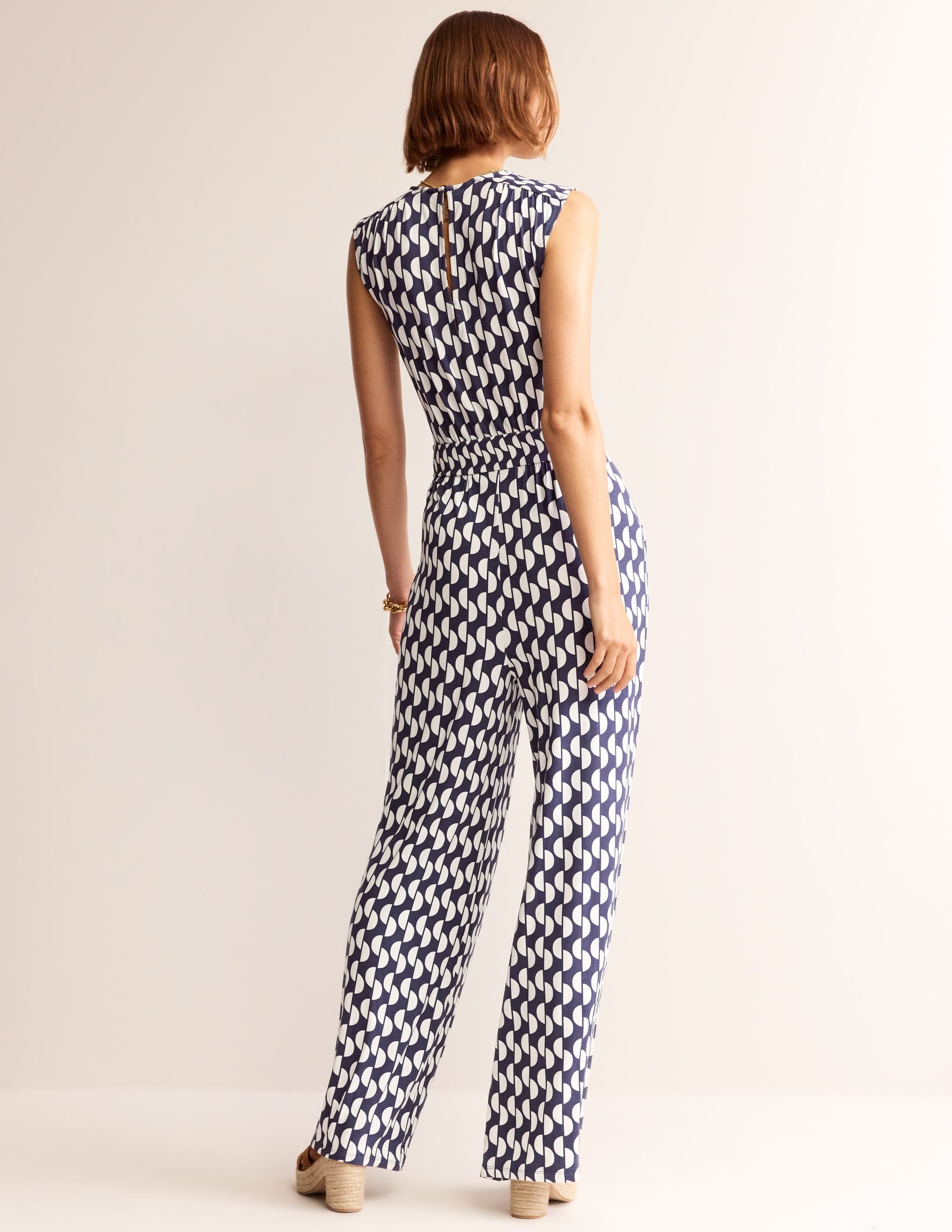 Thea Jersey Jumpsuit-Navy, Geo Wave - Image 3