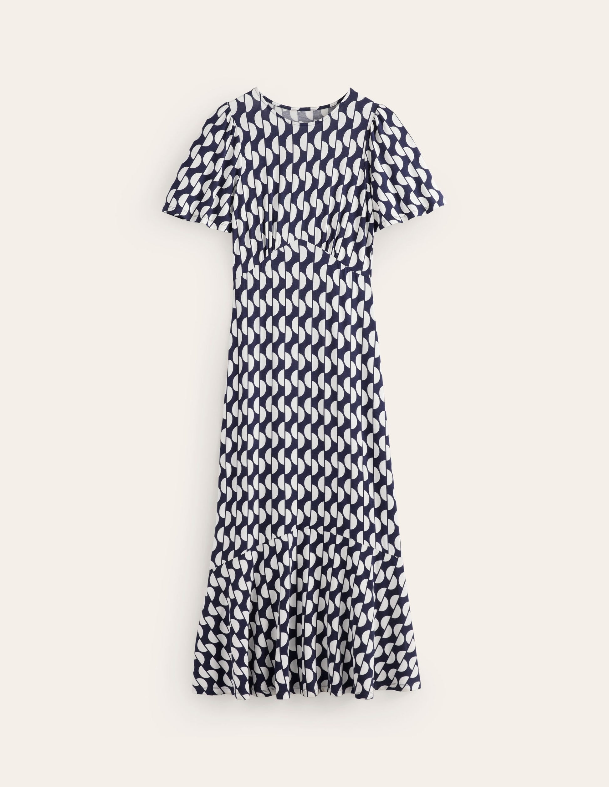 Felicity Jersey Midi Tea Dress-French Navy, Geo Wave-5