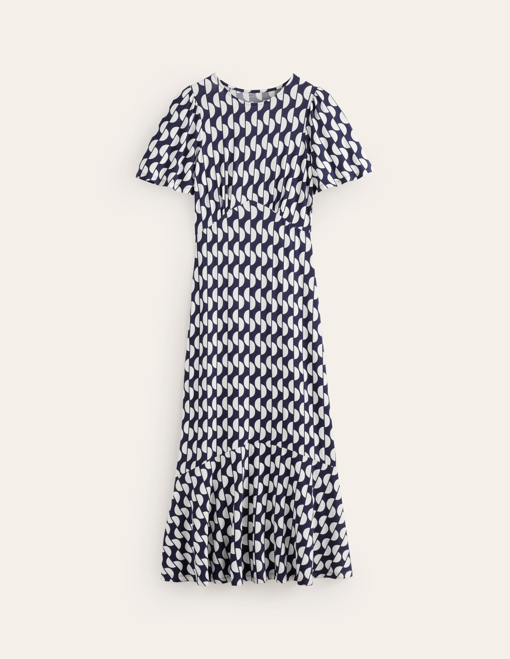 Felicity Jersey Midi Tea Dress-French Navy, Geo Wave - Image 5