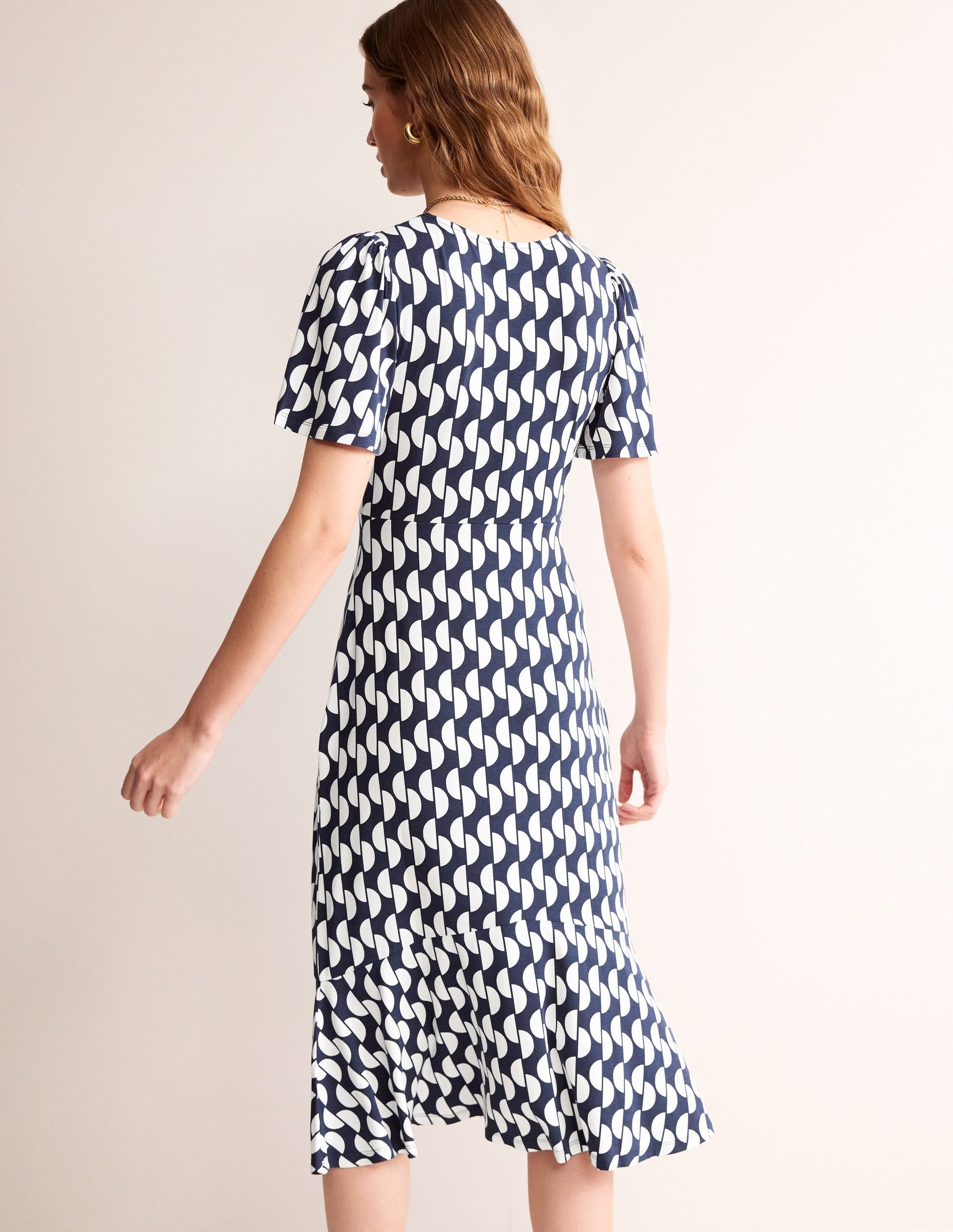 Felicity Jersey Midi Tea Dress-French Navy, Geo Wave-3