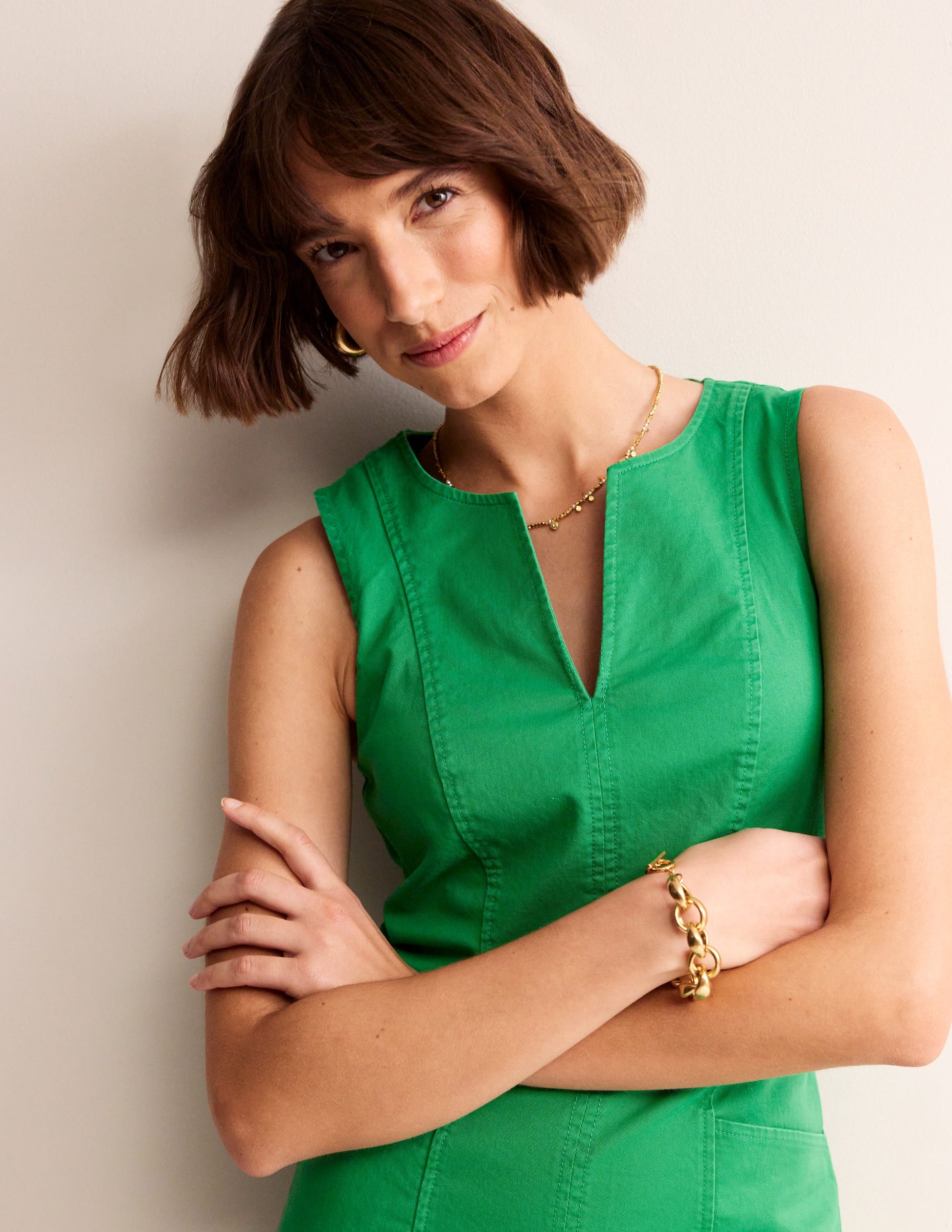 Helena Chino Short Dress-Green Tambourine-2