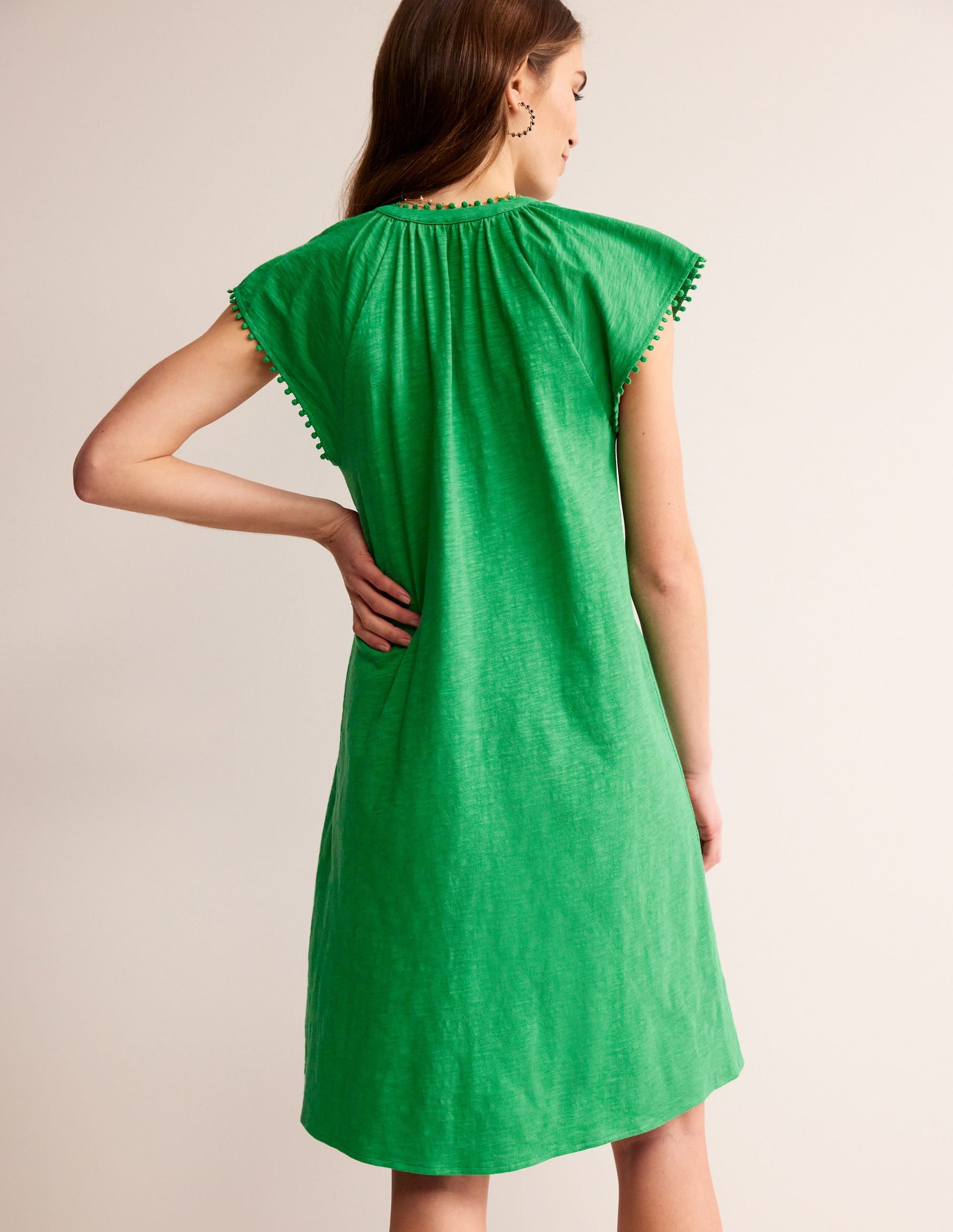 Millie Pom Cotton Dress-Green Tambourine-3