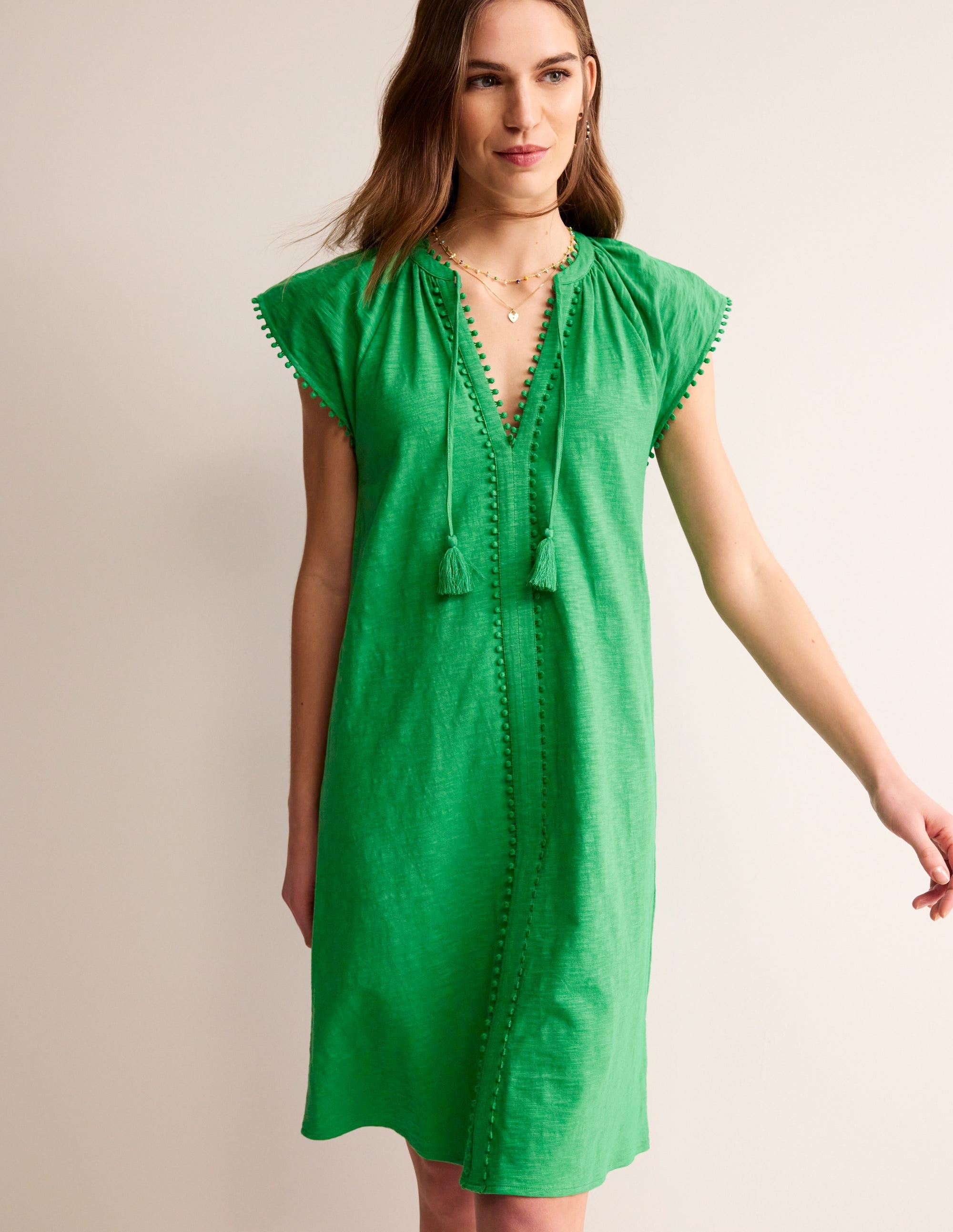 Millie Pom Cotton Dress-Green Tambourine - Image 4
