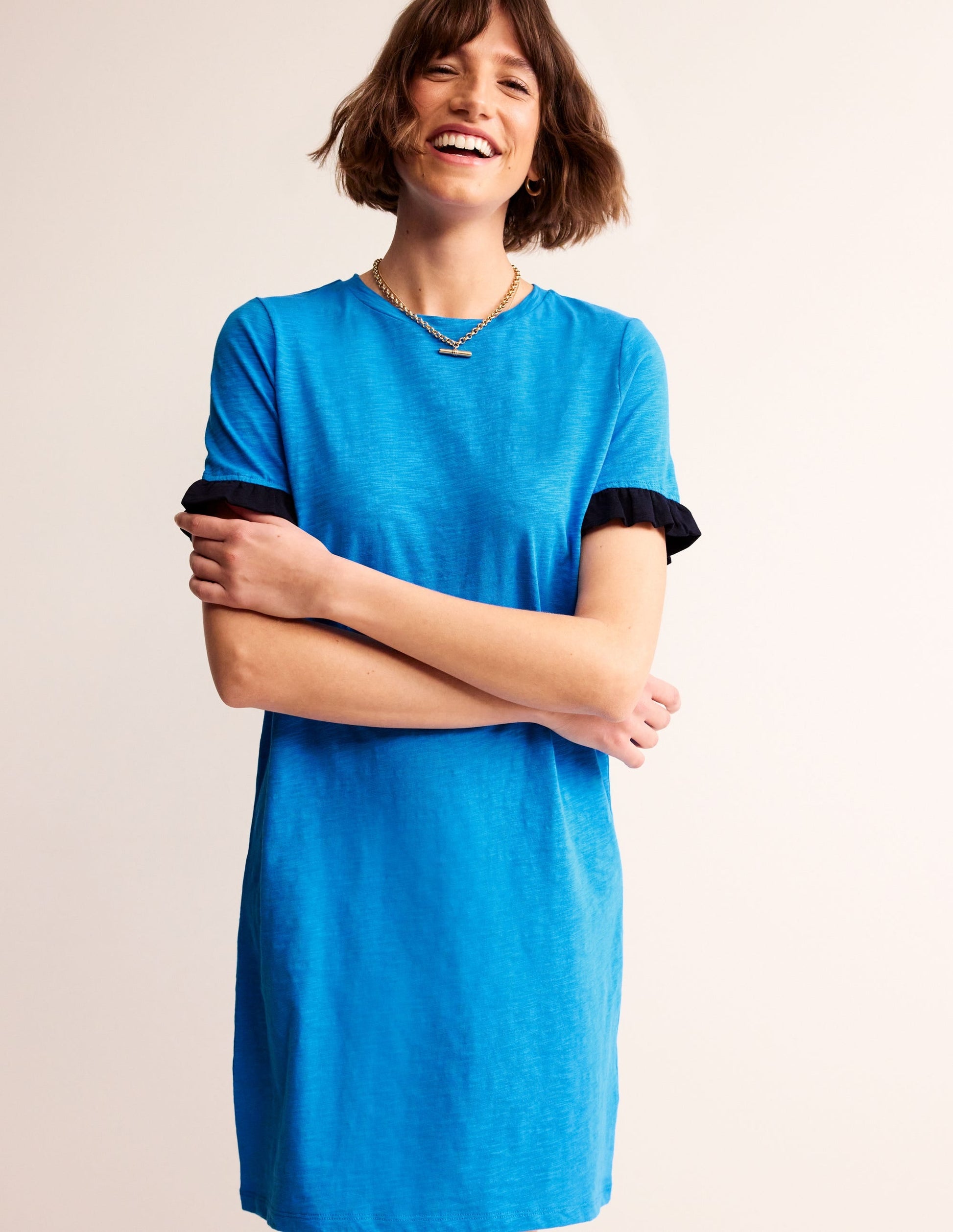 Emily Ruffle Cotton Dress-Brilliant Blue-1