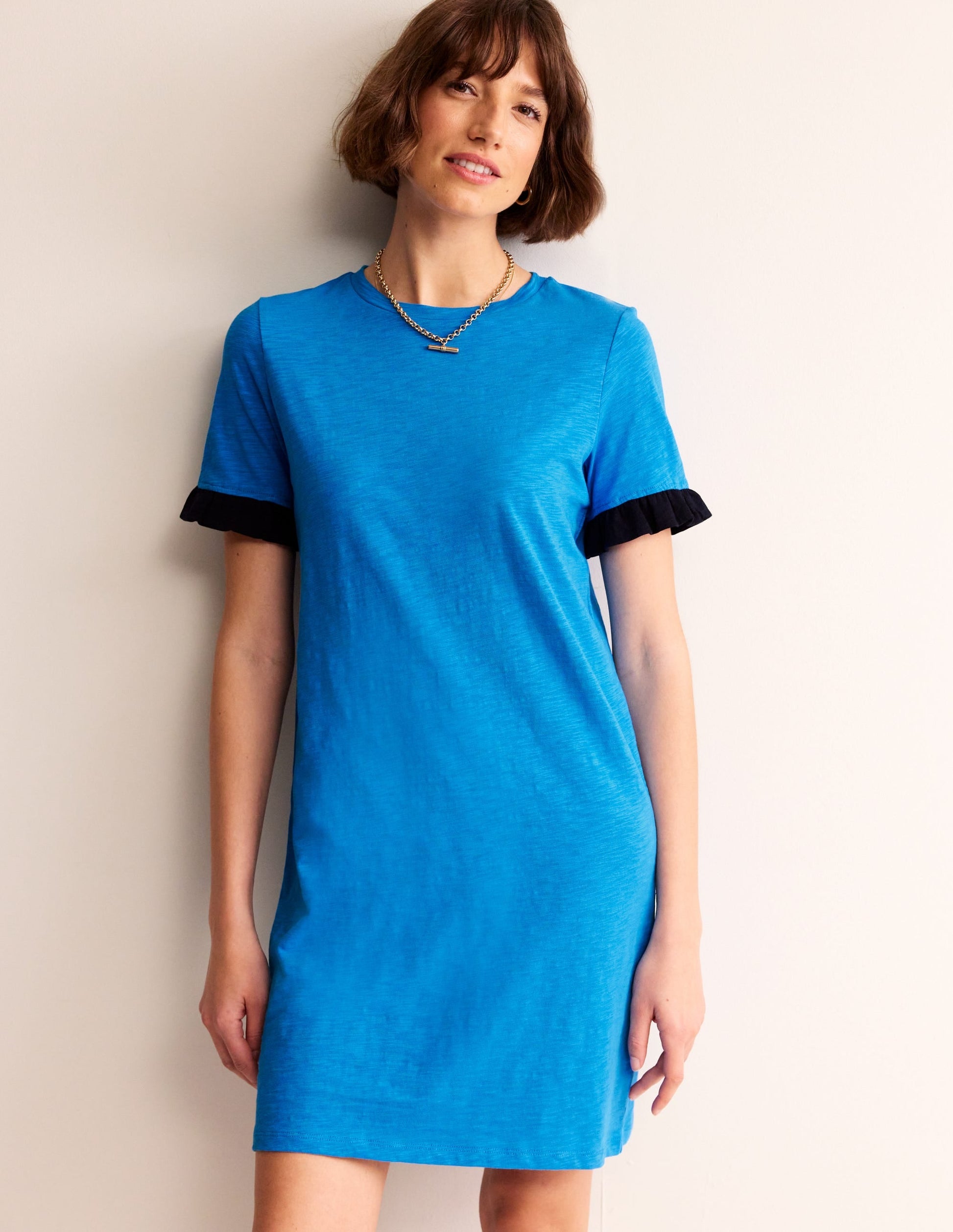 Emily Ruffle Cotton Dress-Brilliant Blue-4