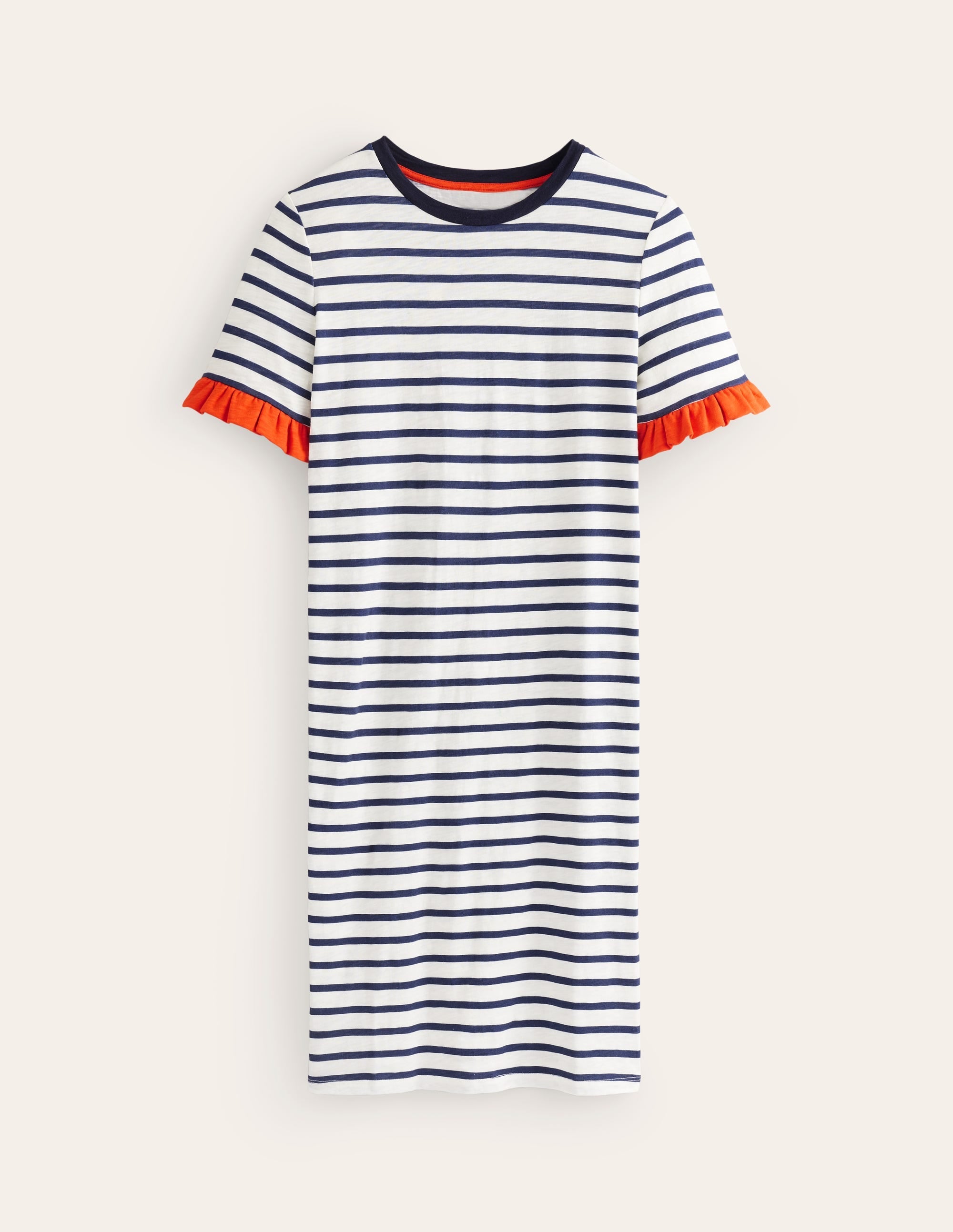 Emily Ruffle Cotton Dress-Ivory, Navy Stripe - Image 5