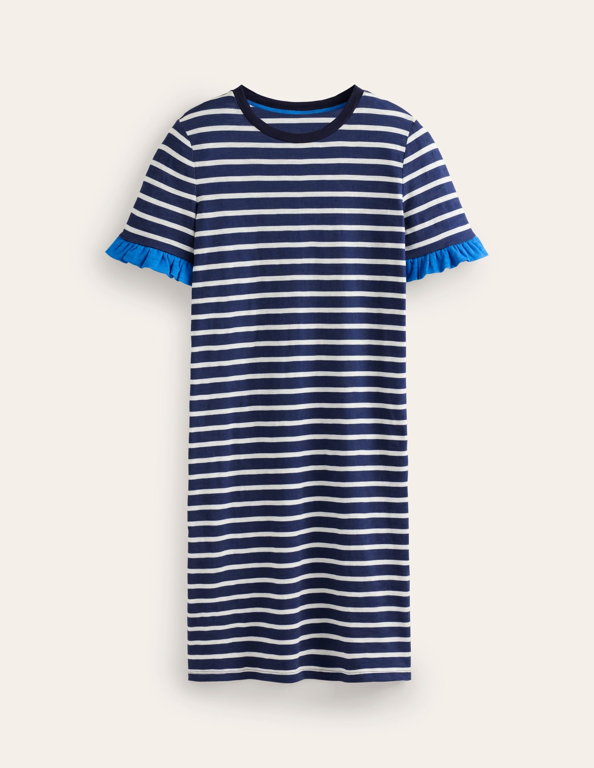 Emily Ruffle Cotton Dress-Navy, Ivory Stripe - Image 5